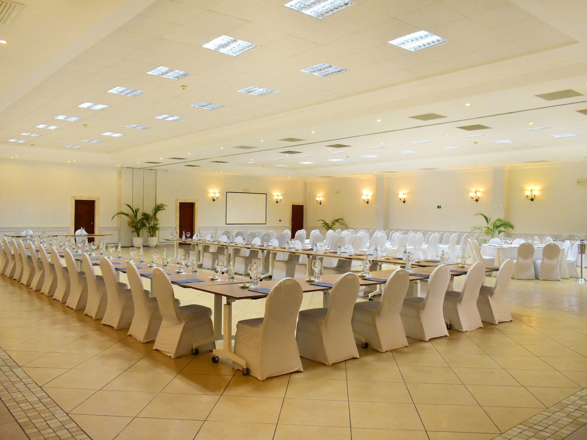 a large room with tables and chairs