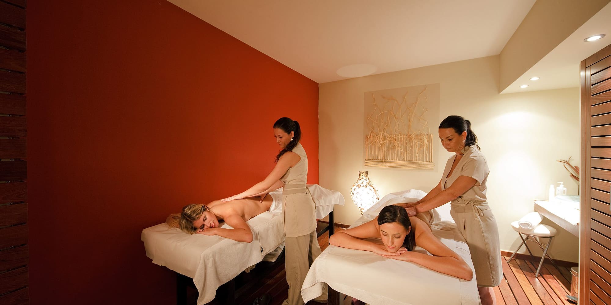 a group of women getting massage