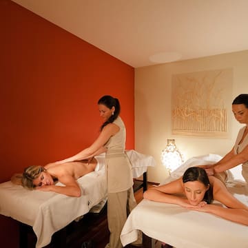 a group of women getting massage