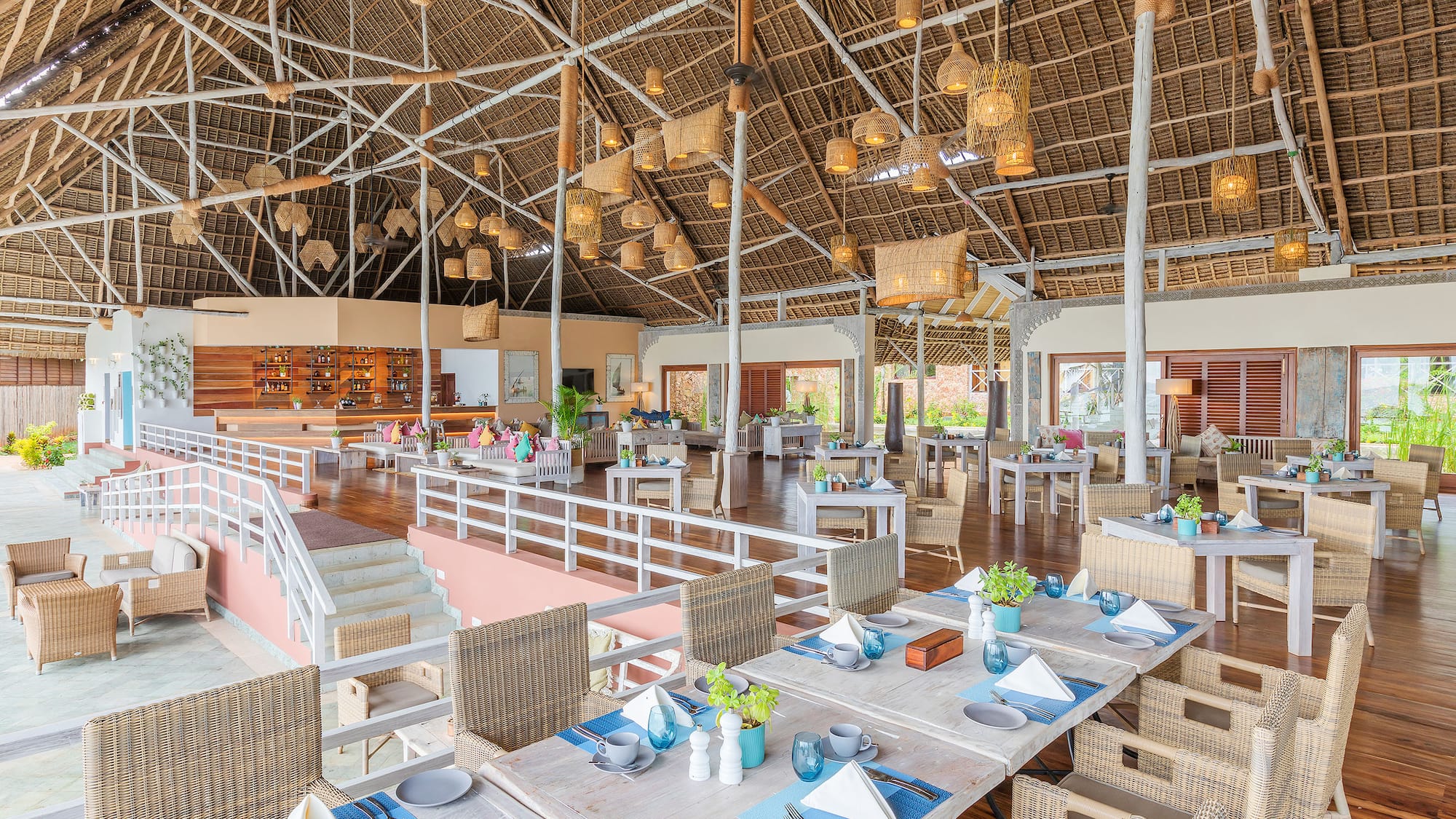 a large room with tables and chairs