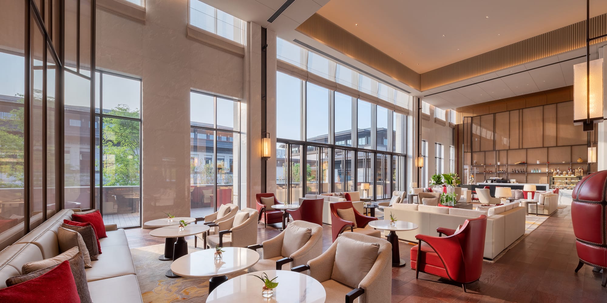 a room with tables and chairs