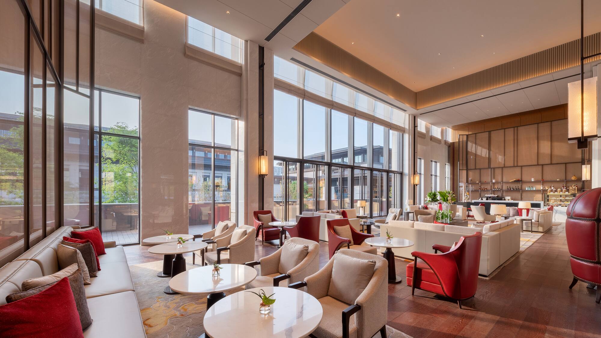 a room with tables and chairs