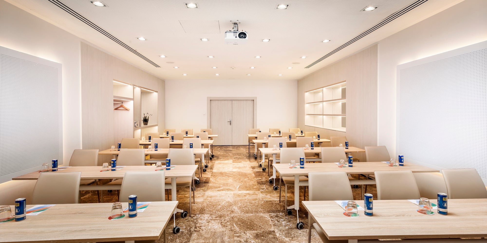 a room with tables and chairs