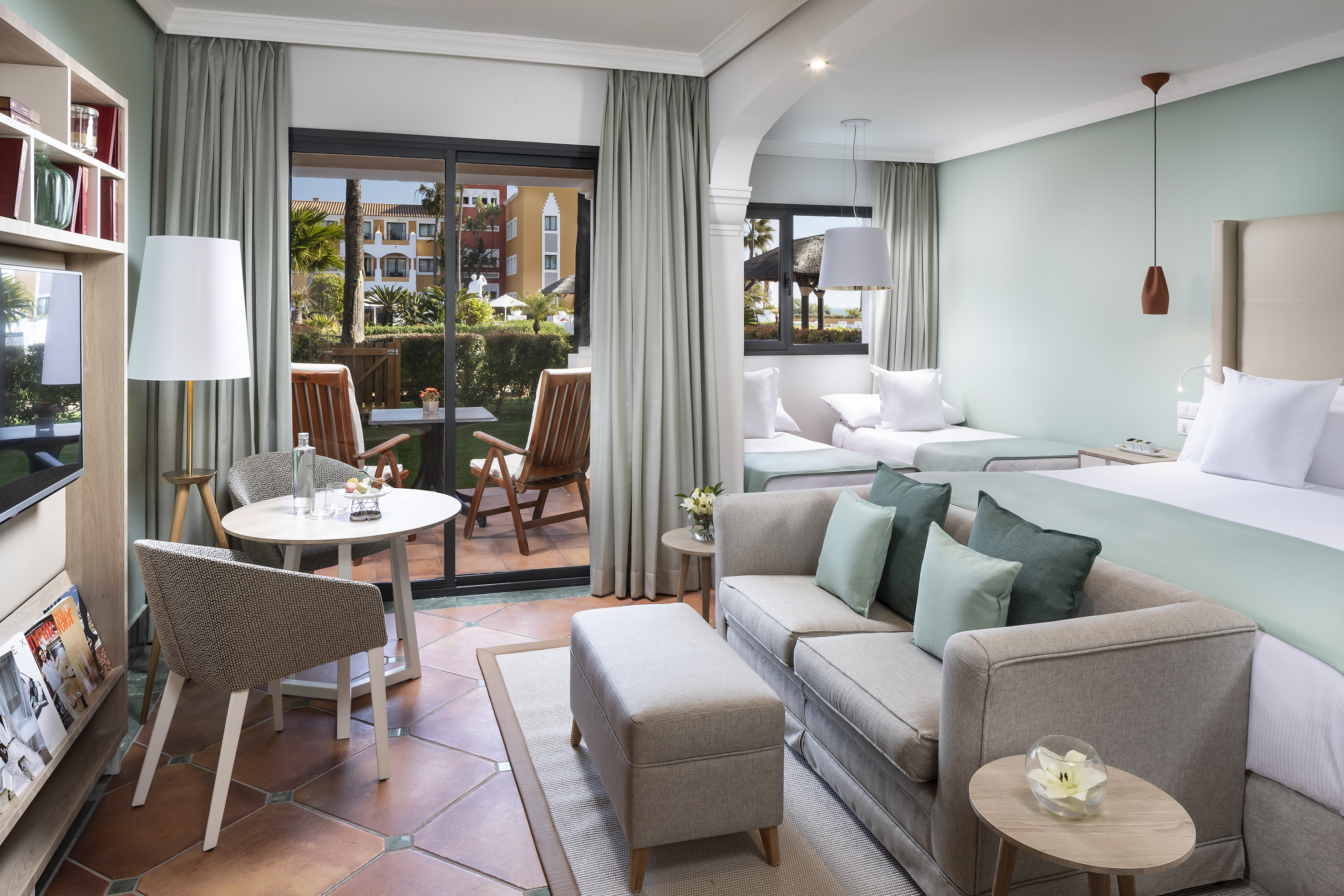 a room with a couch and a table