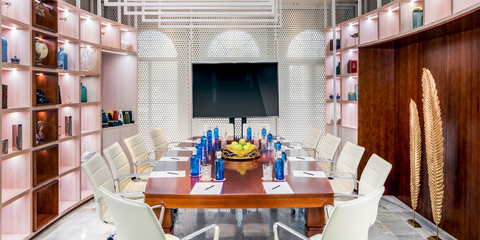 a room with a table and chairs