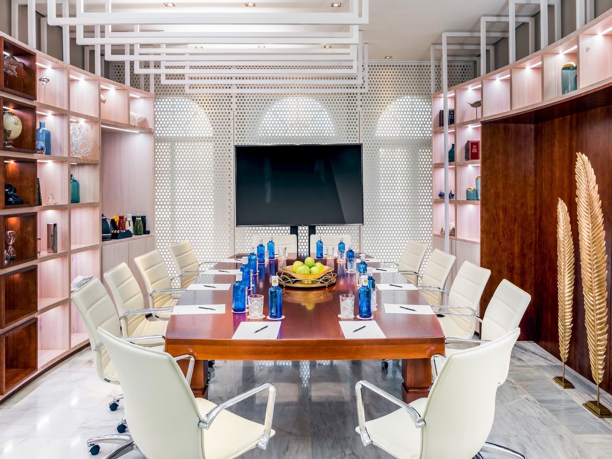 a room with a table and chairs