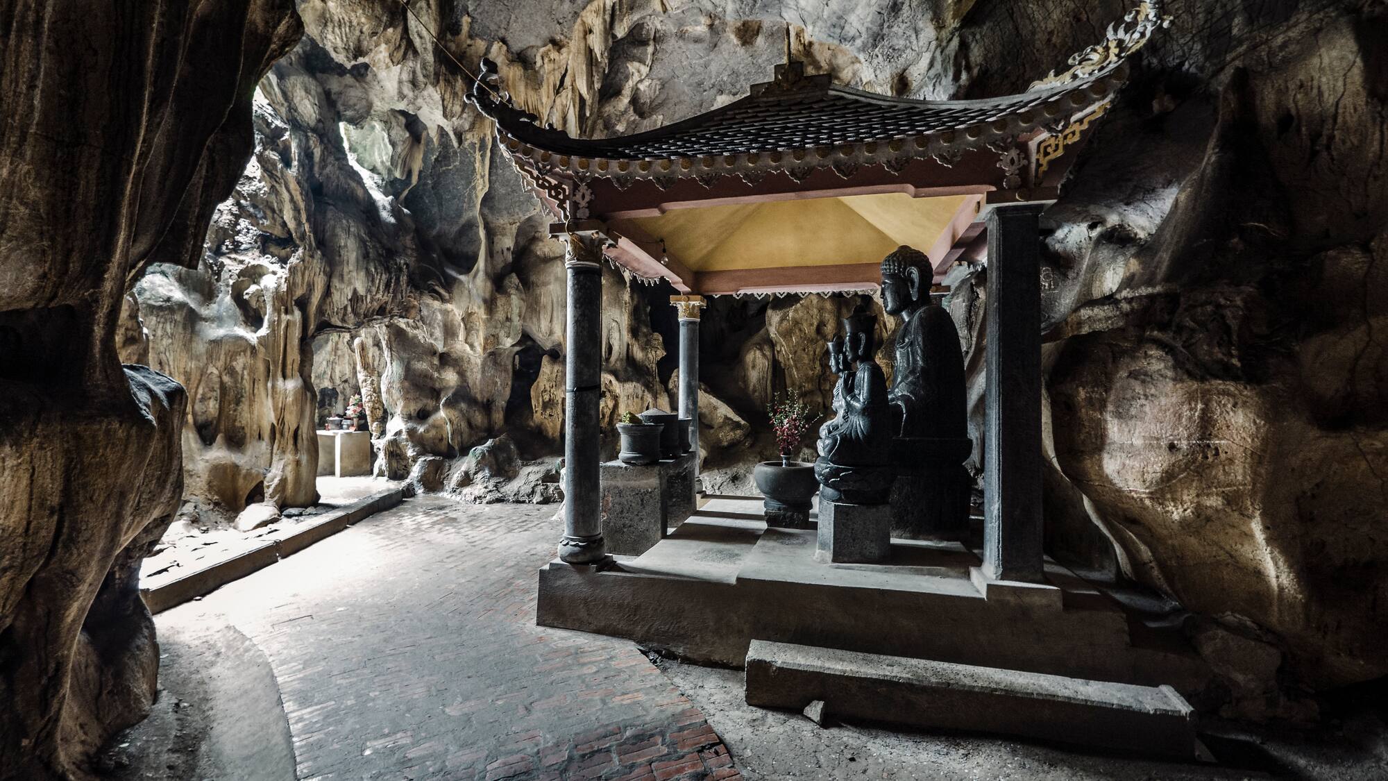 a stone structure in a cave