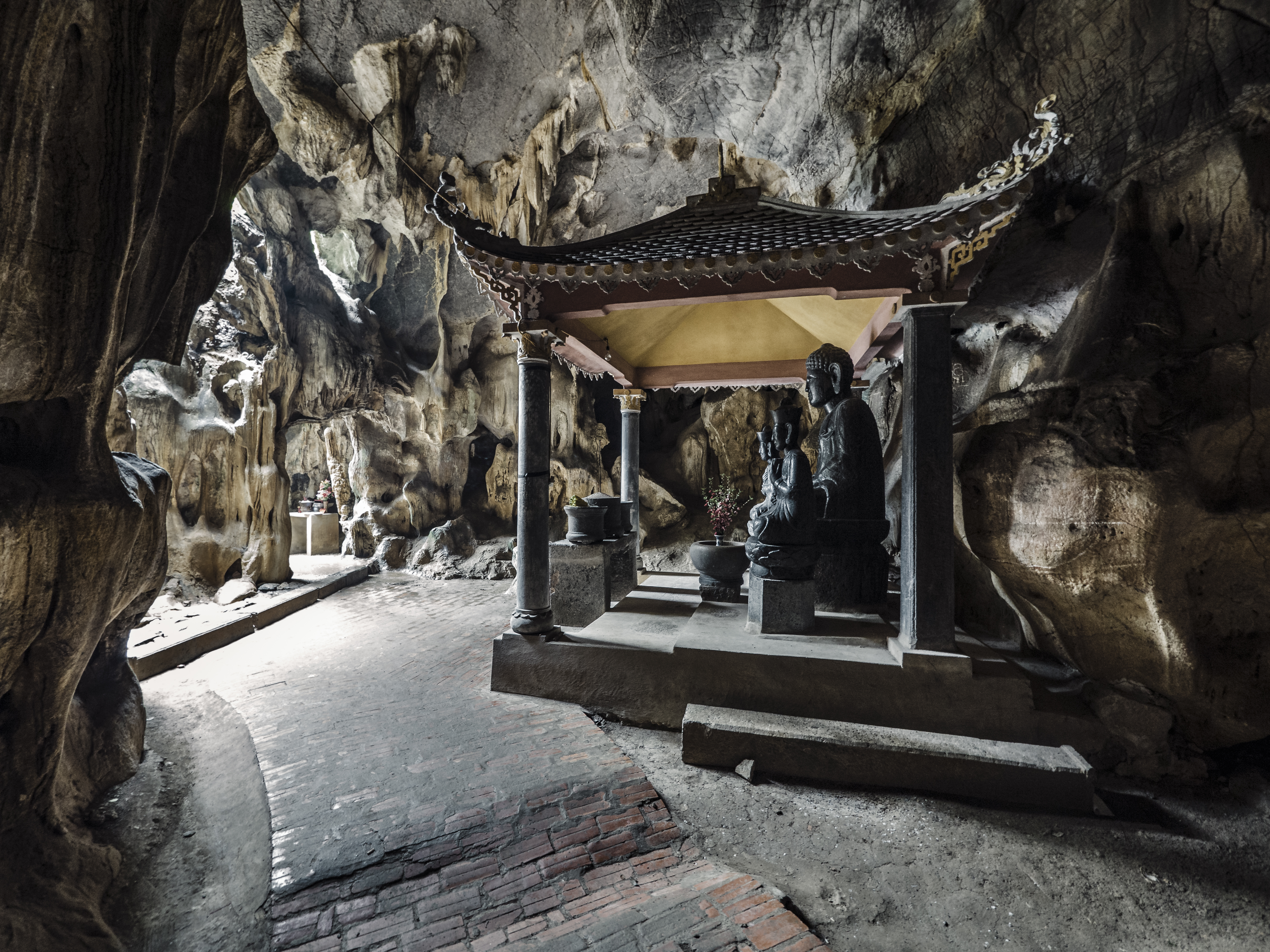a stone structure in a cave