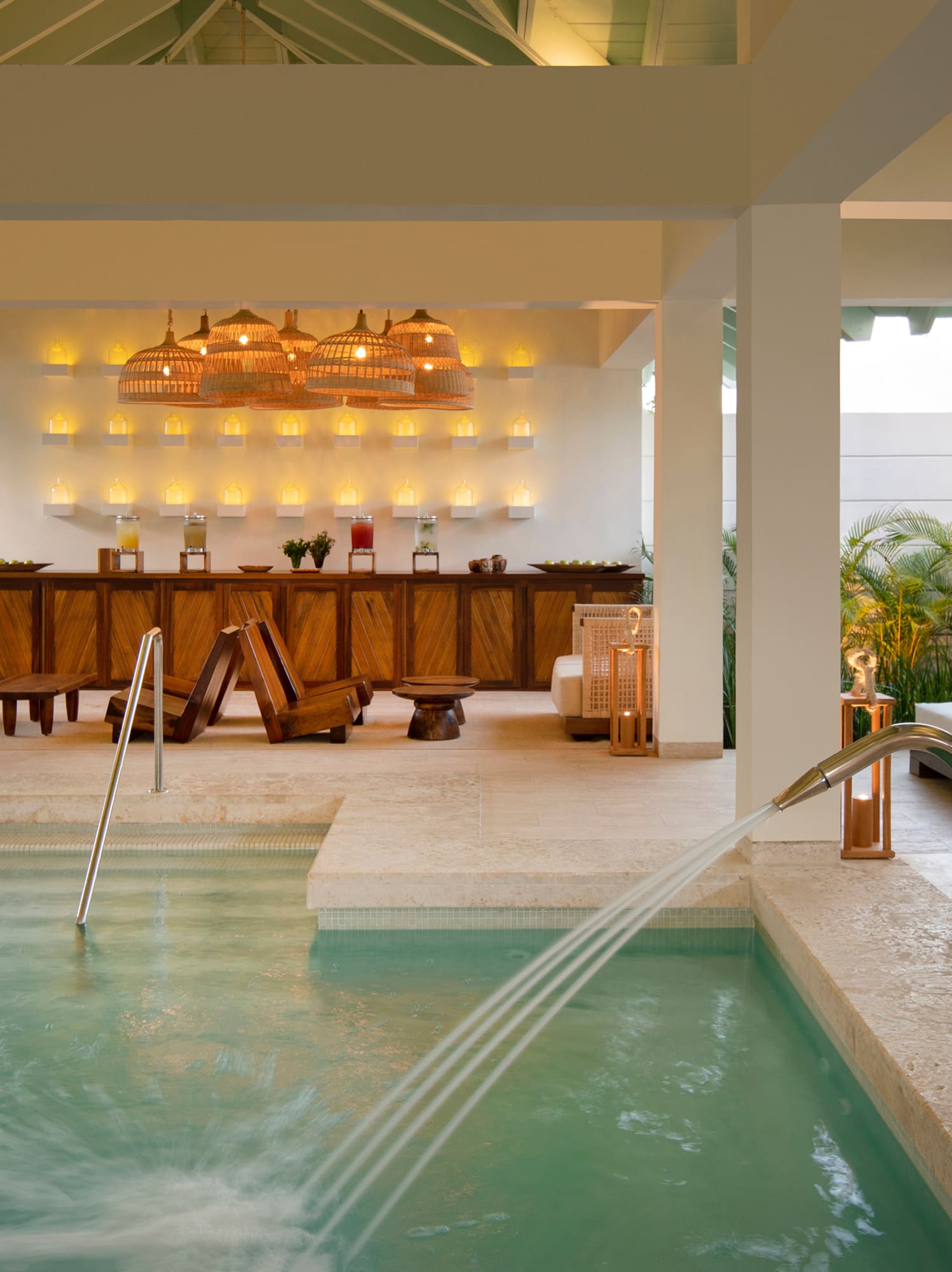 a pool with water flowing out of it