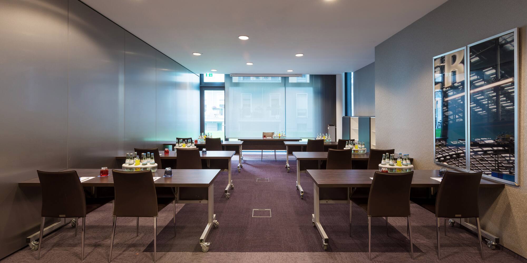 a room with tables and chairs