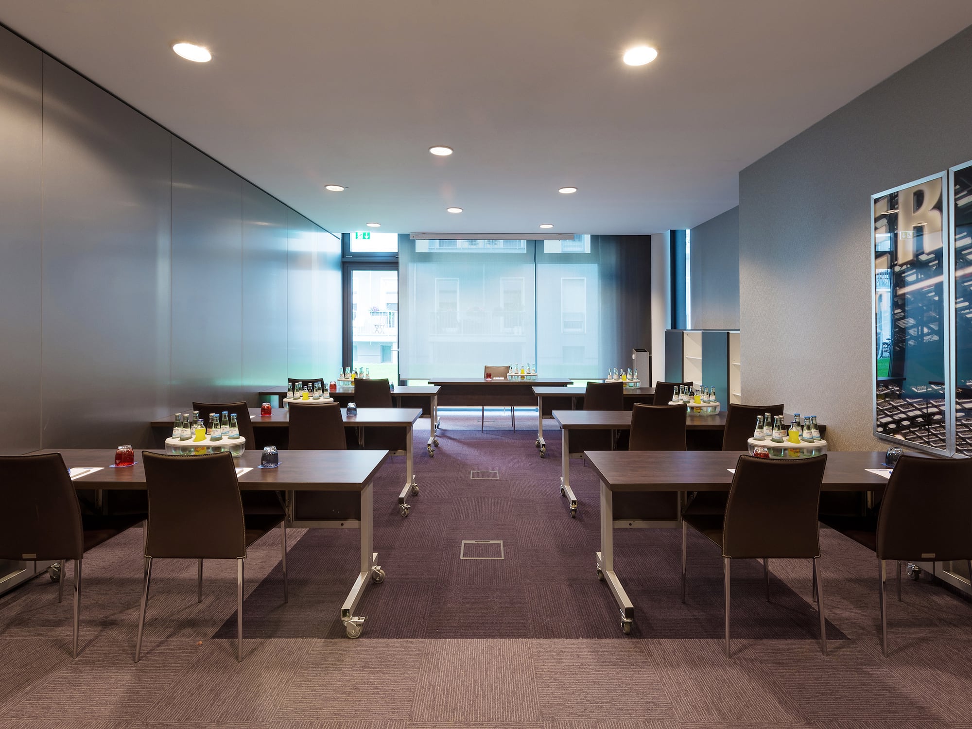 a room with tables and chairs