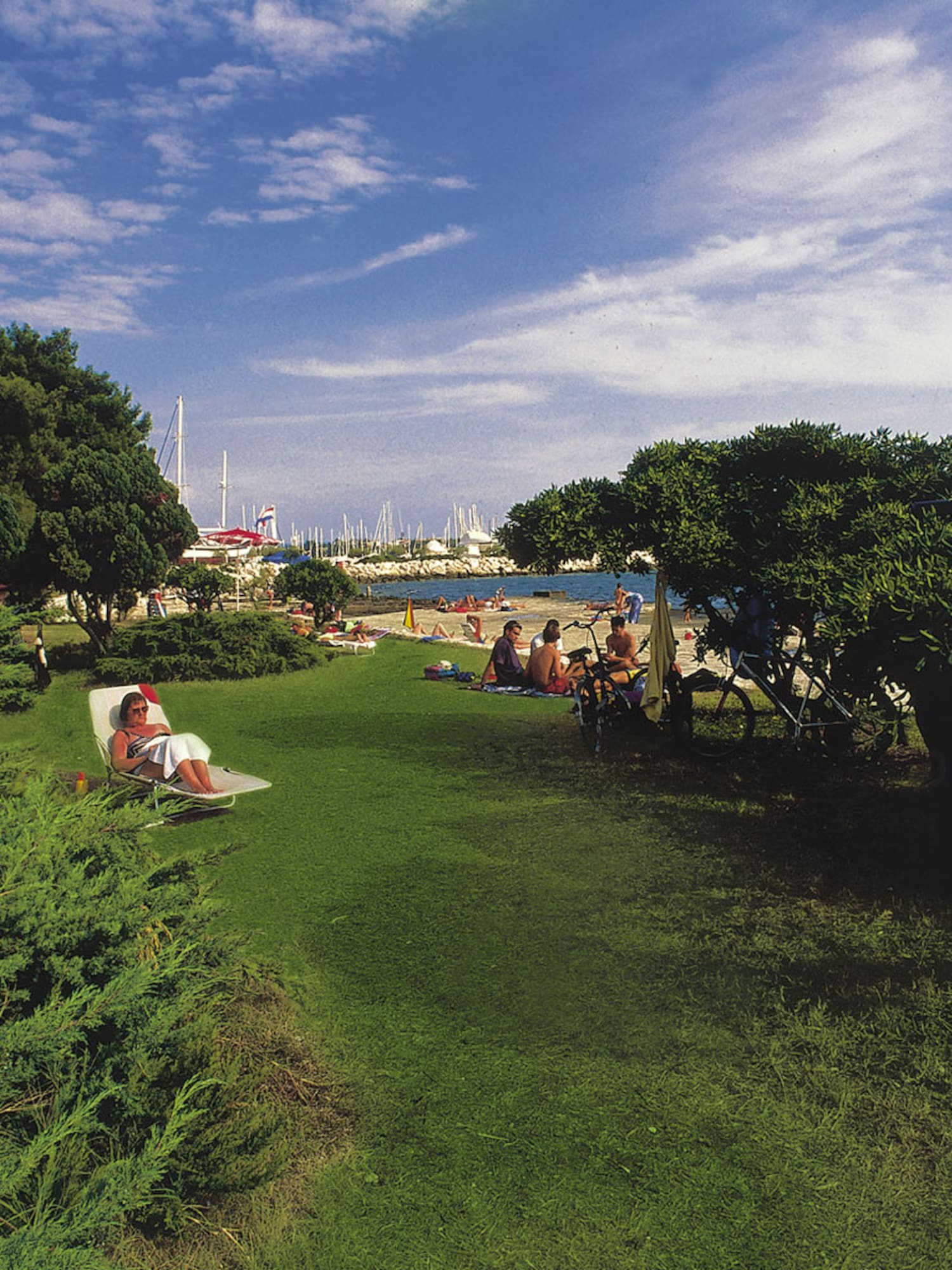 a group of people sitting in chairs on a lawn