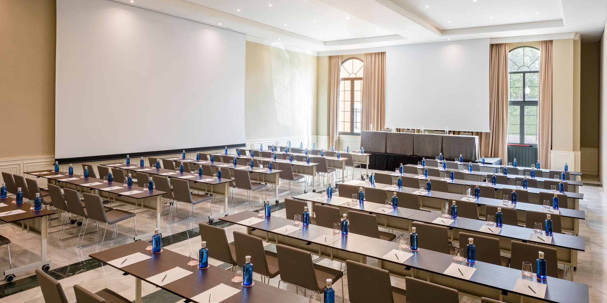 a room with tables and chairs
