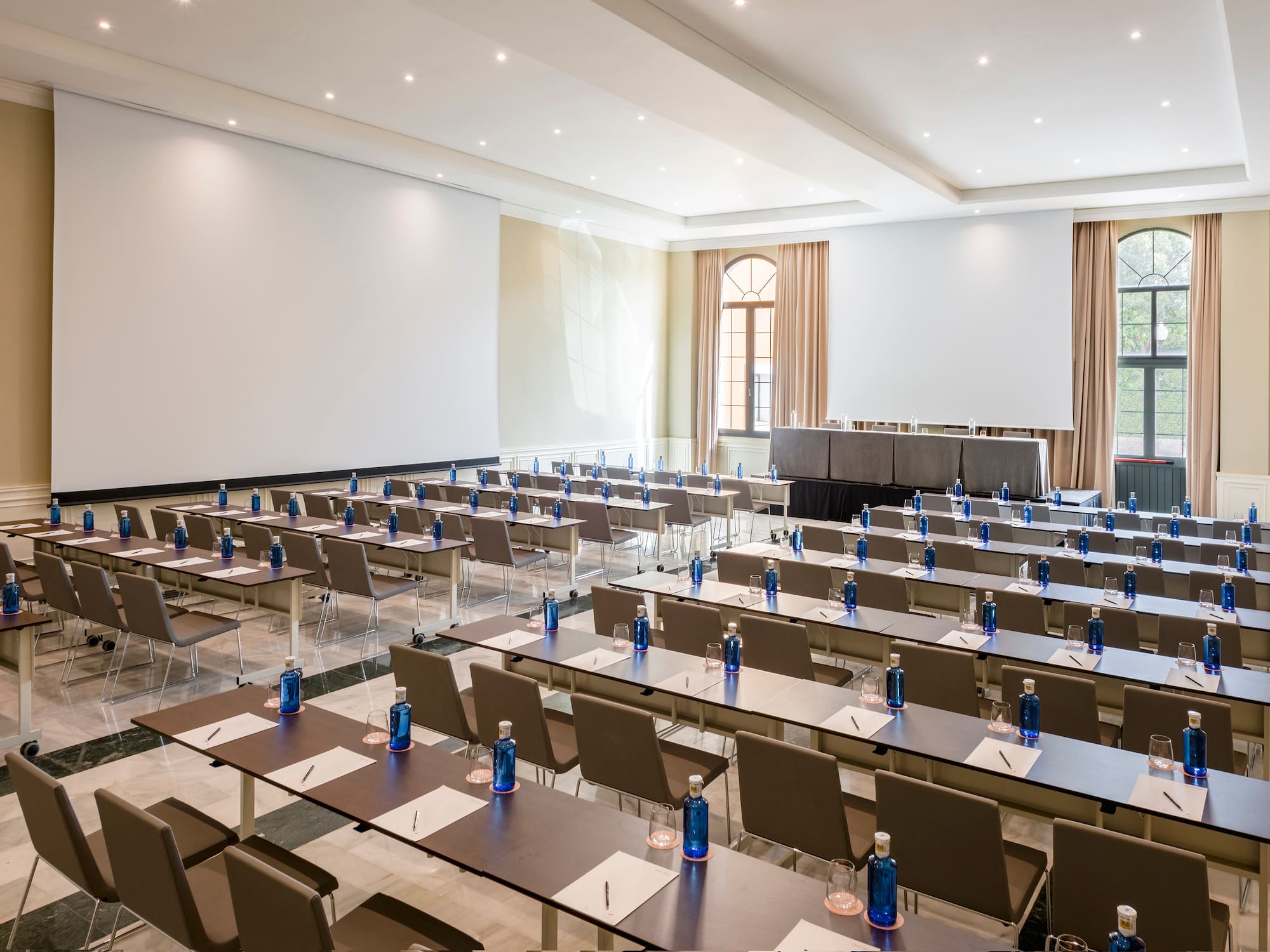 a room with tables and chairs