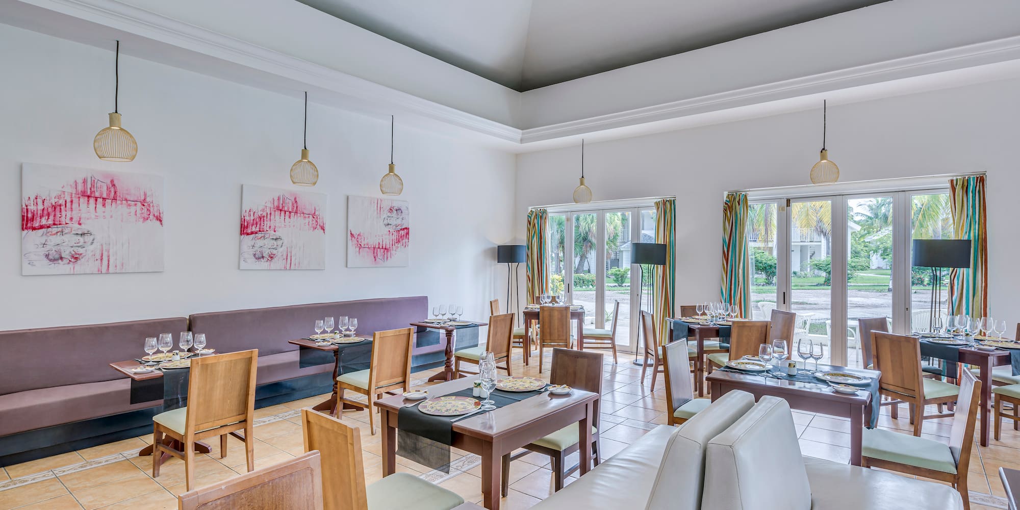 a room with tables and chairs