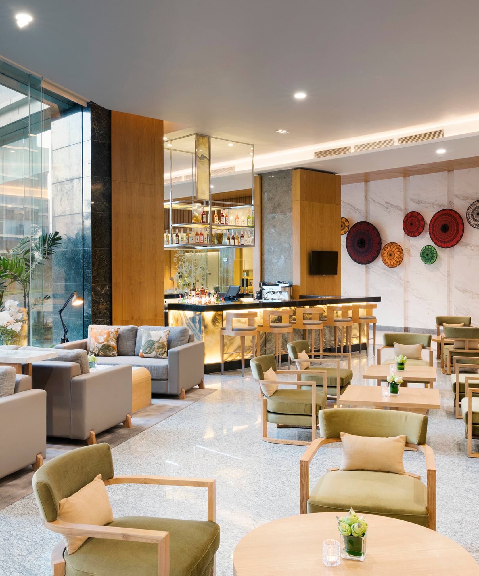 a room with tables and chairs