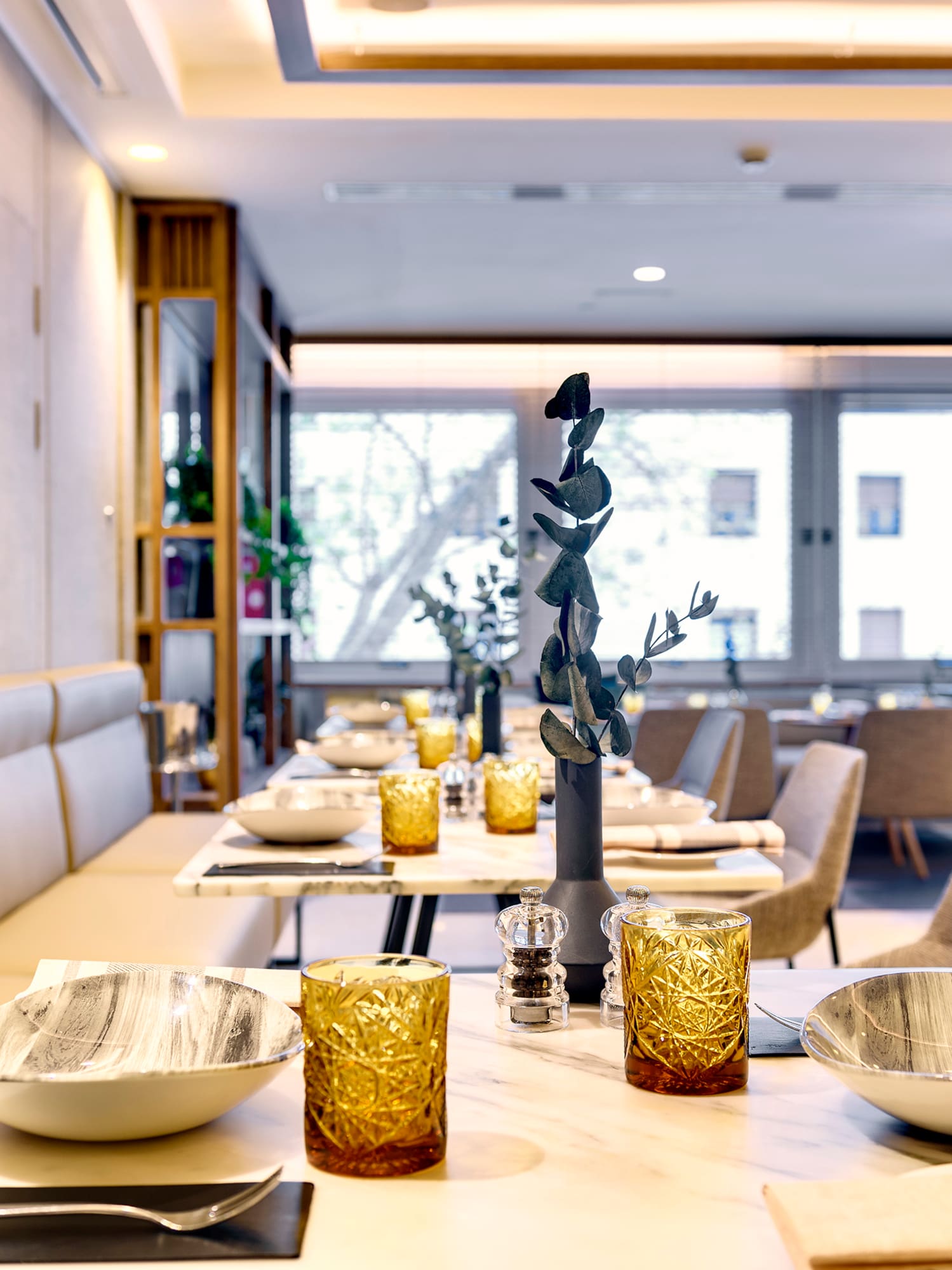 a table with plates and bowls on it