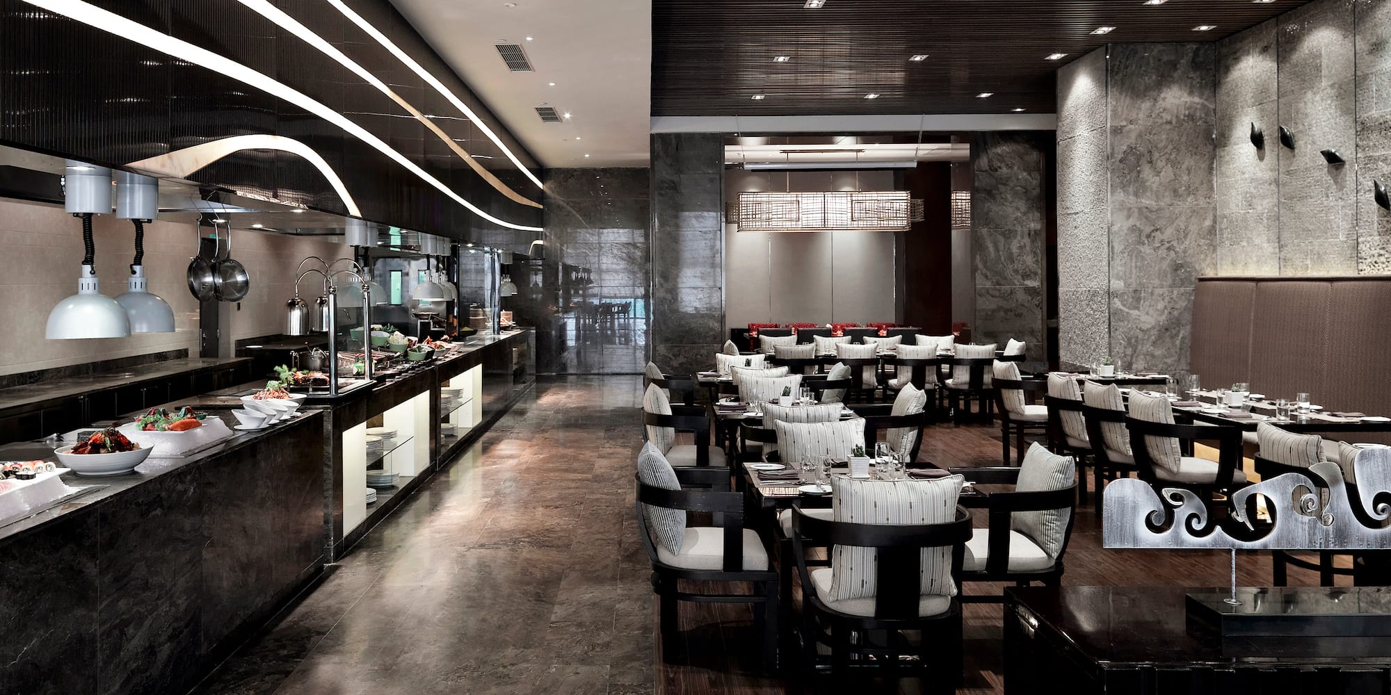 a restaurant with tables and chairs