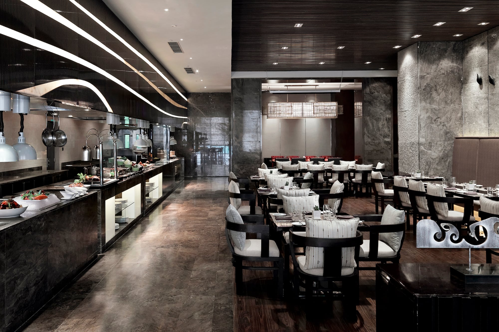 a restaurant with tables and chairs