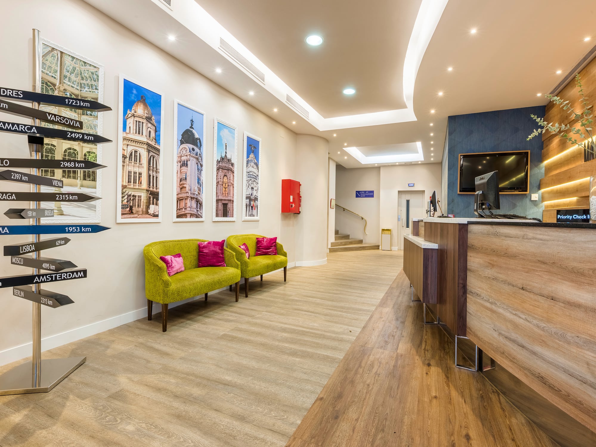 a reception desk in a hotel