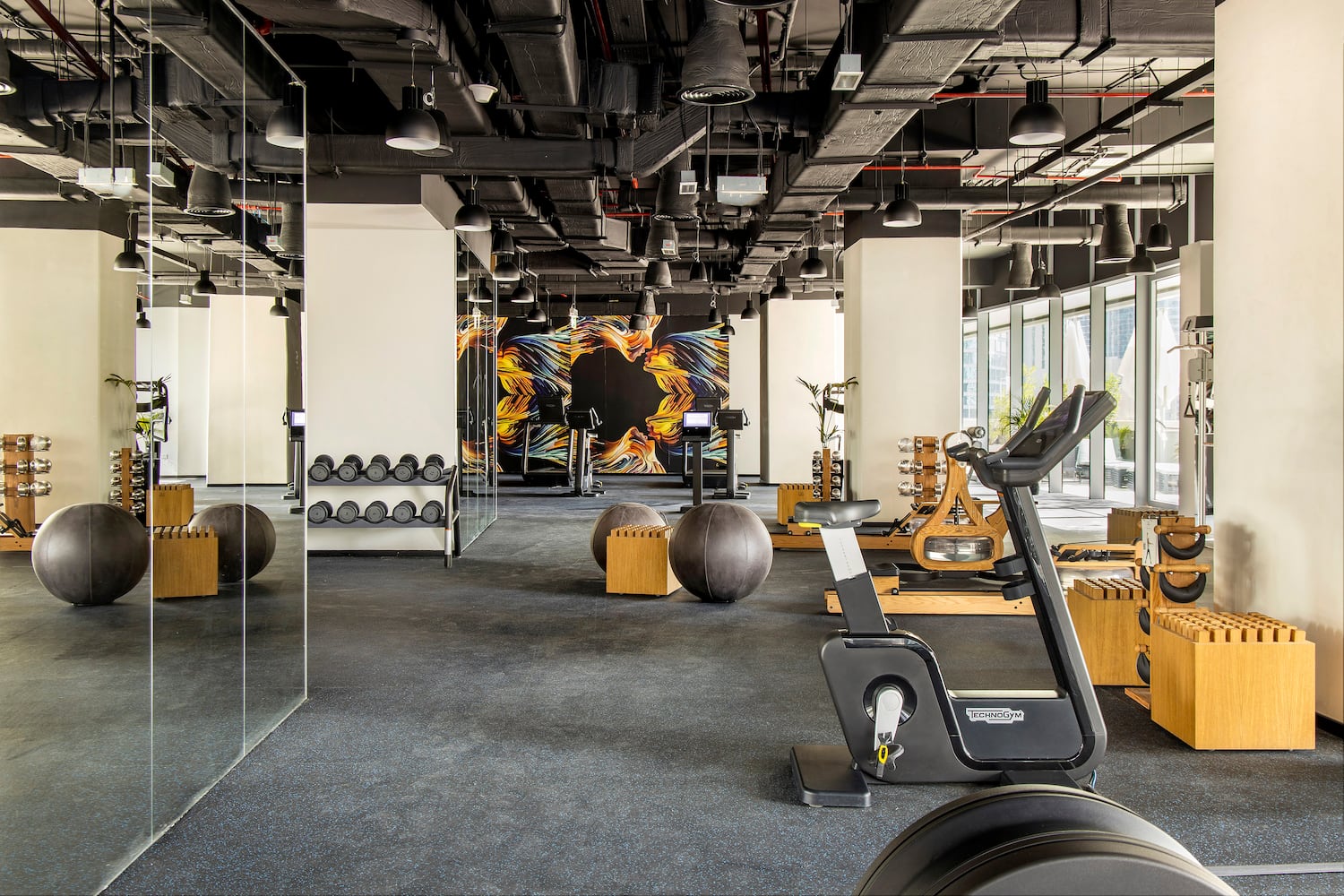 a gym with exercise equipment