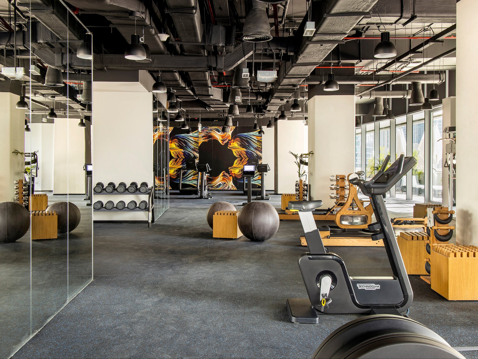 a gym with exercise equipment
