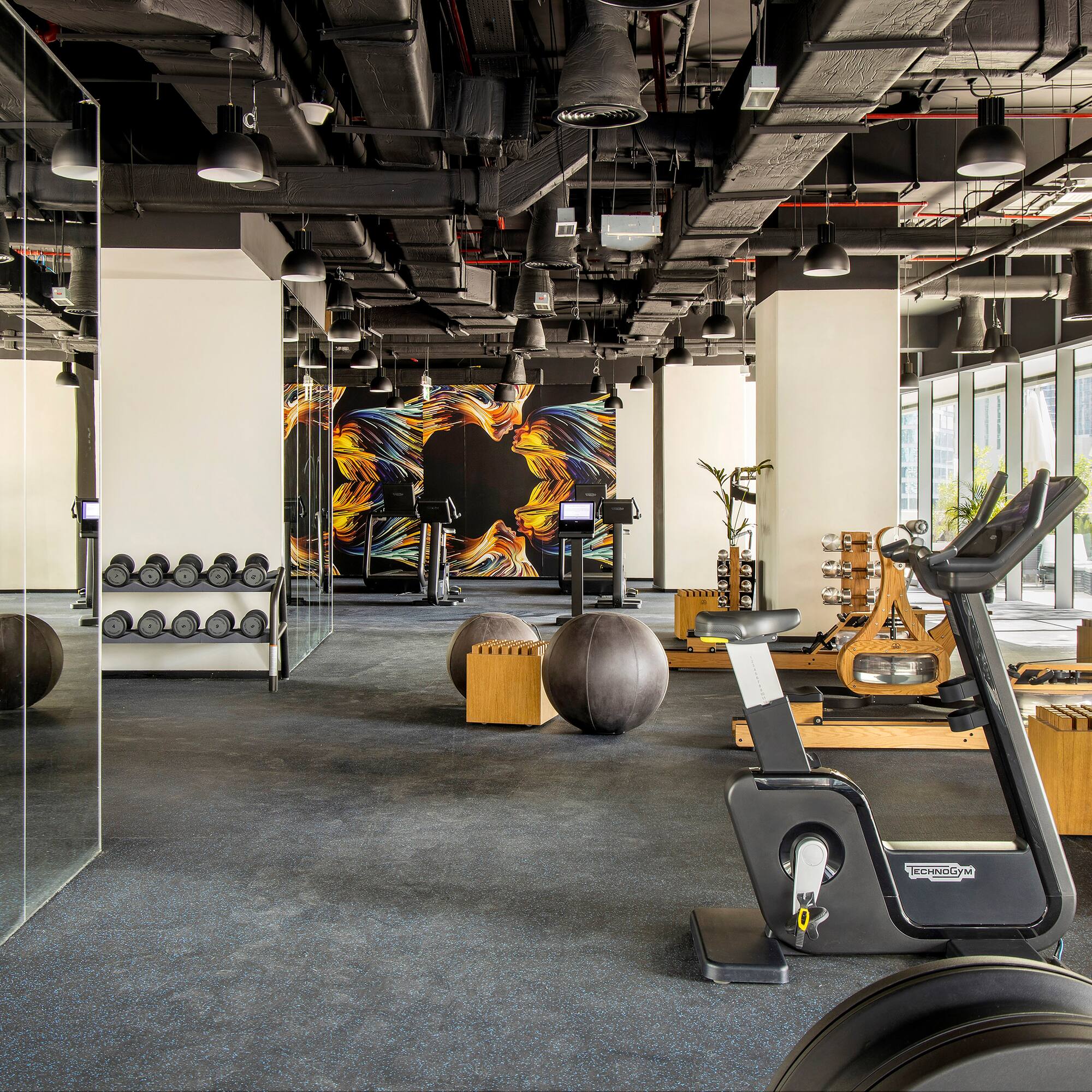 a gym with exercise equipment