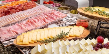 a table with different types of food on it