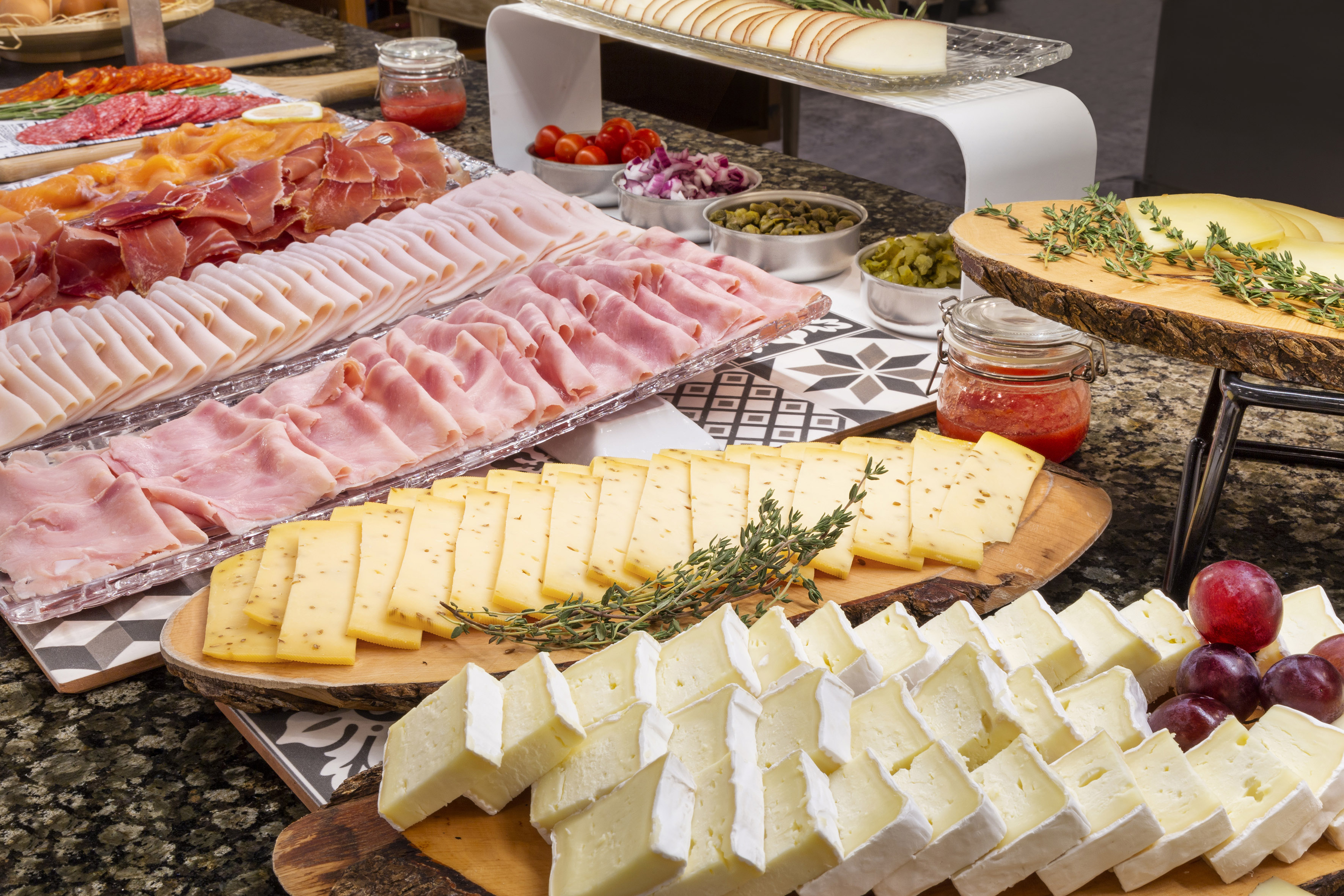 a table with different types of food on it