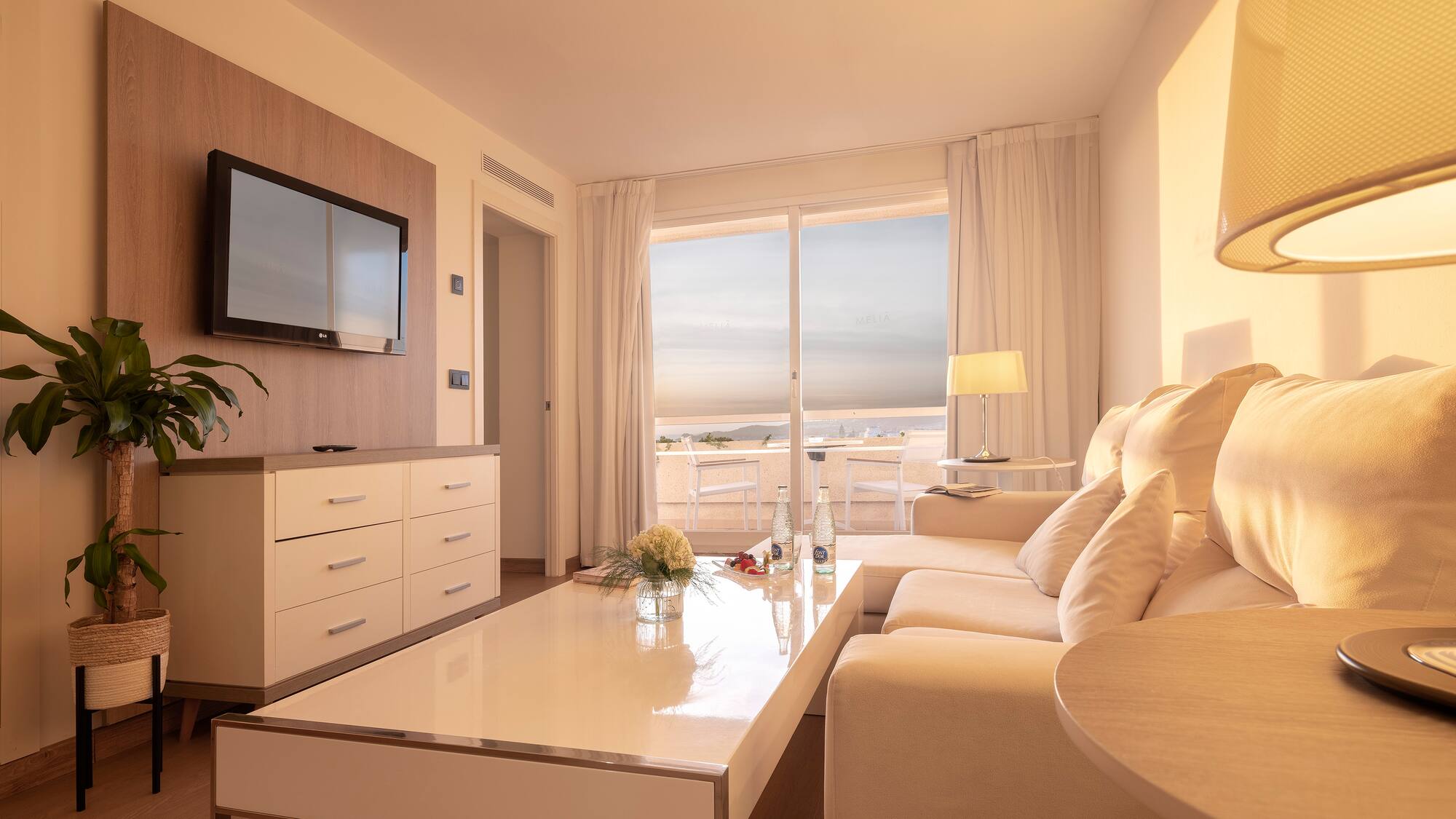 a living room with a couch and a television