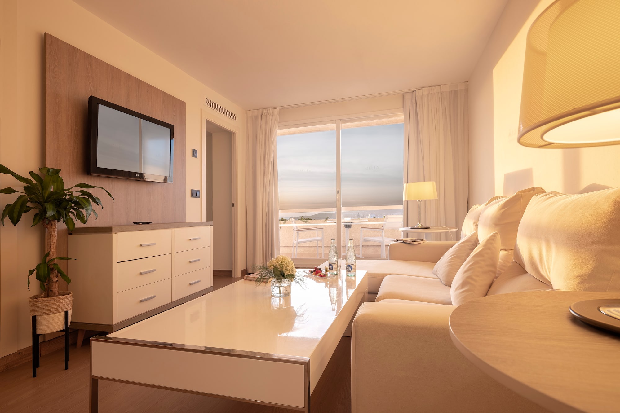 a living room with a couch and a television