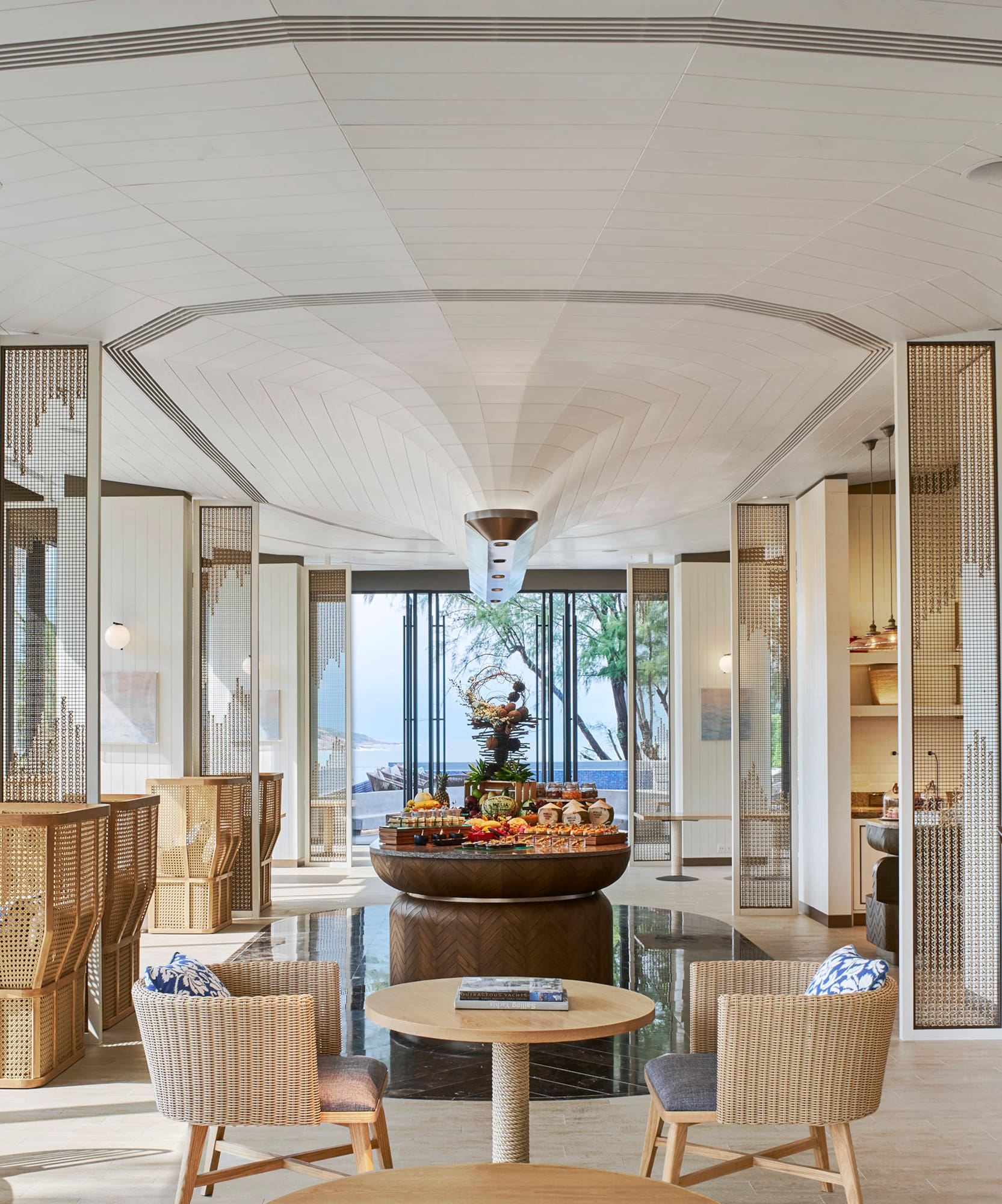 a room with a table and chairs