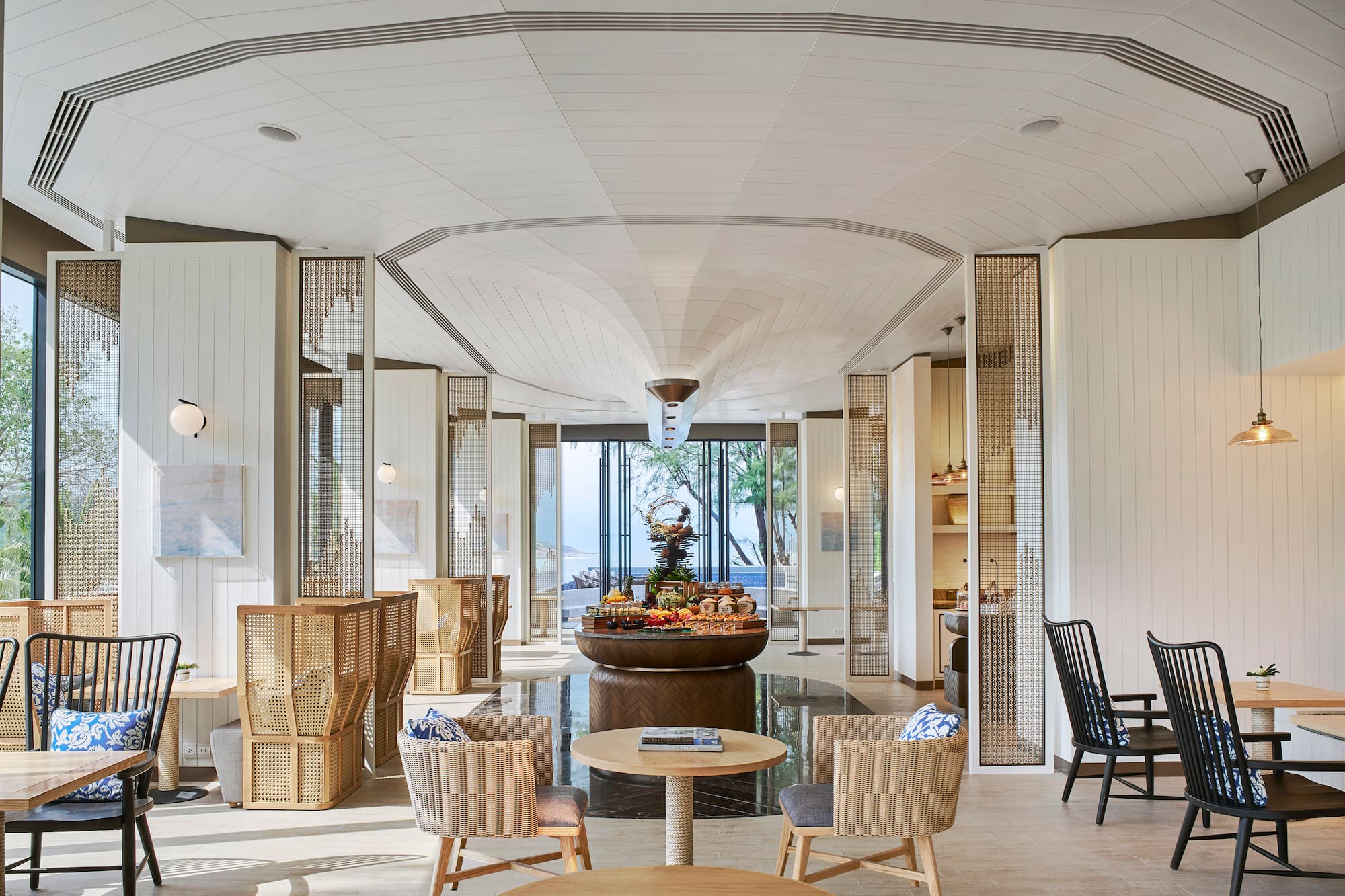 a room with a table and chairs