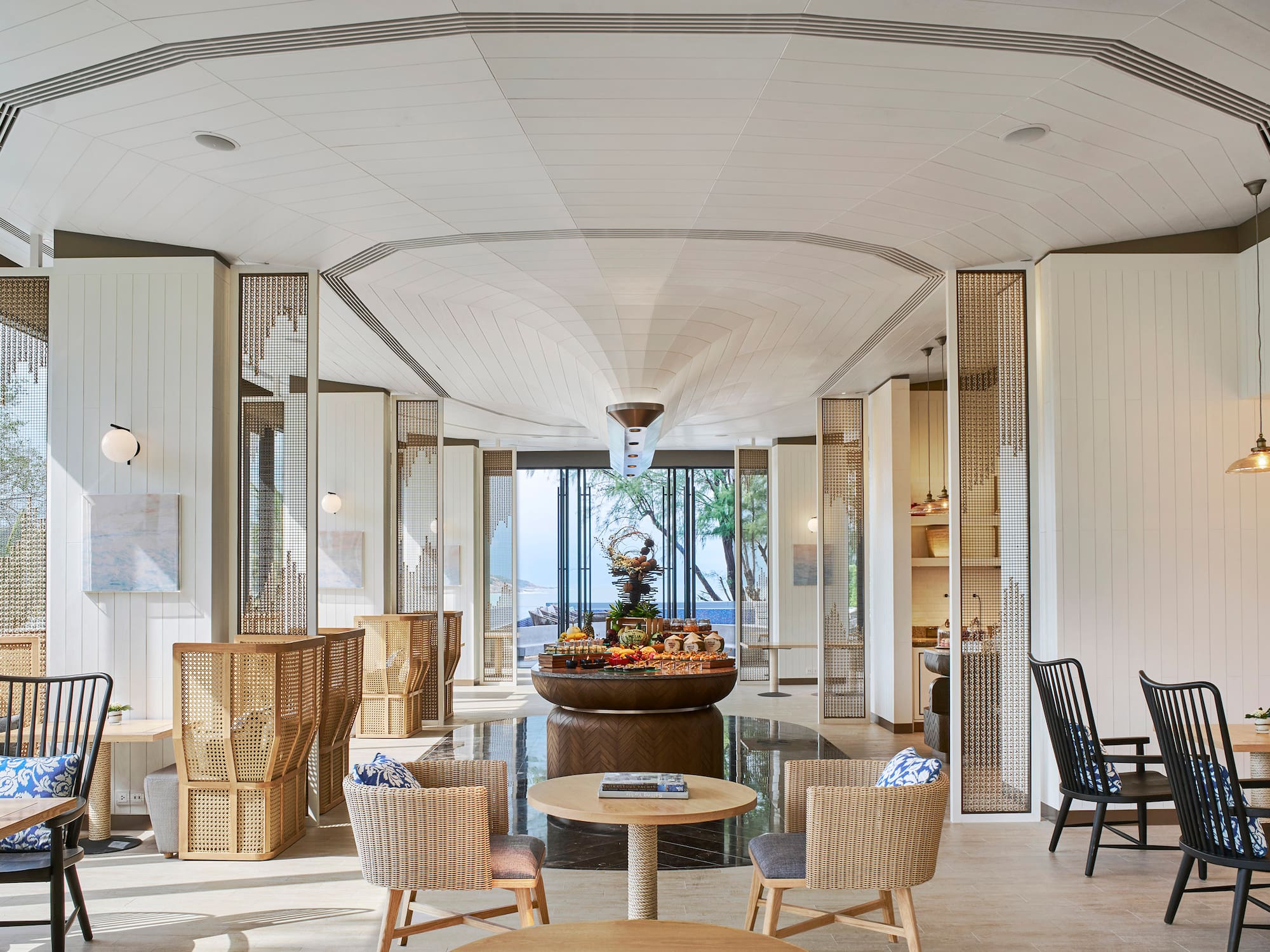 a room with a table and chairs