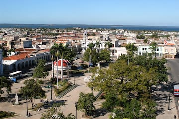 a city with trees and buildings