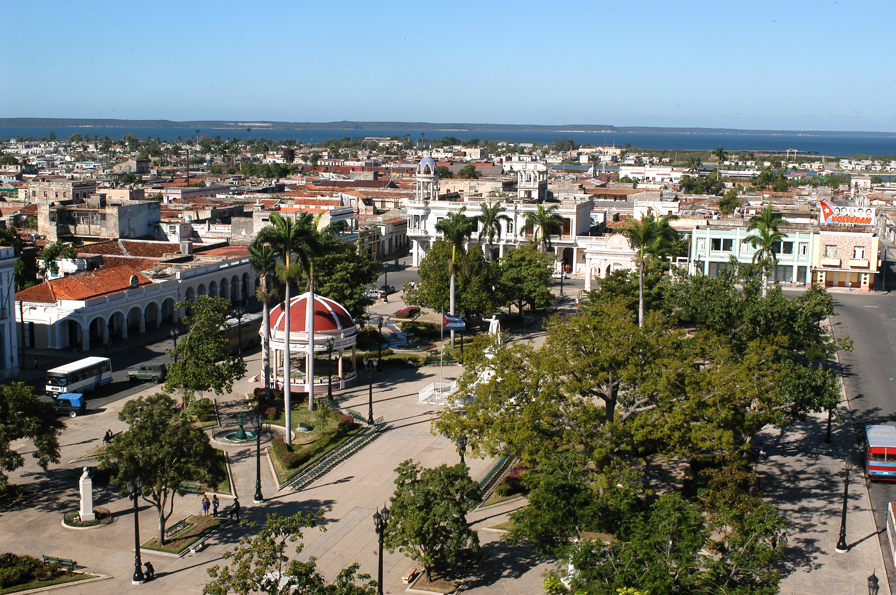 a city with trees and buildings