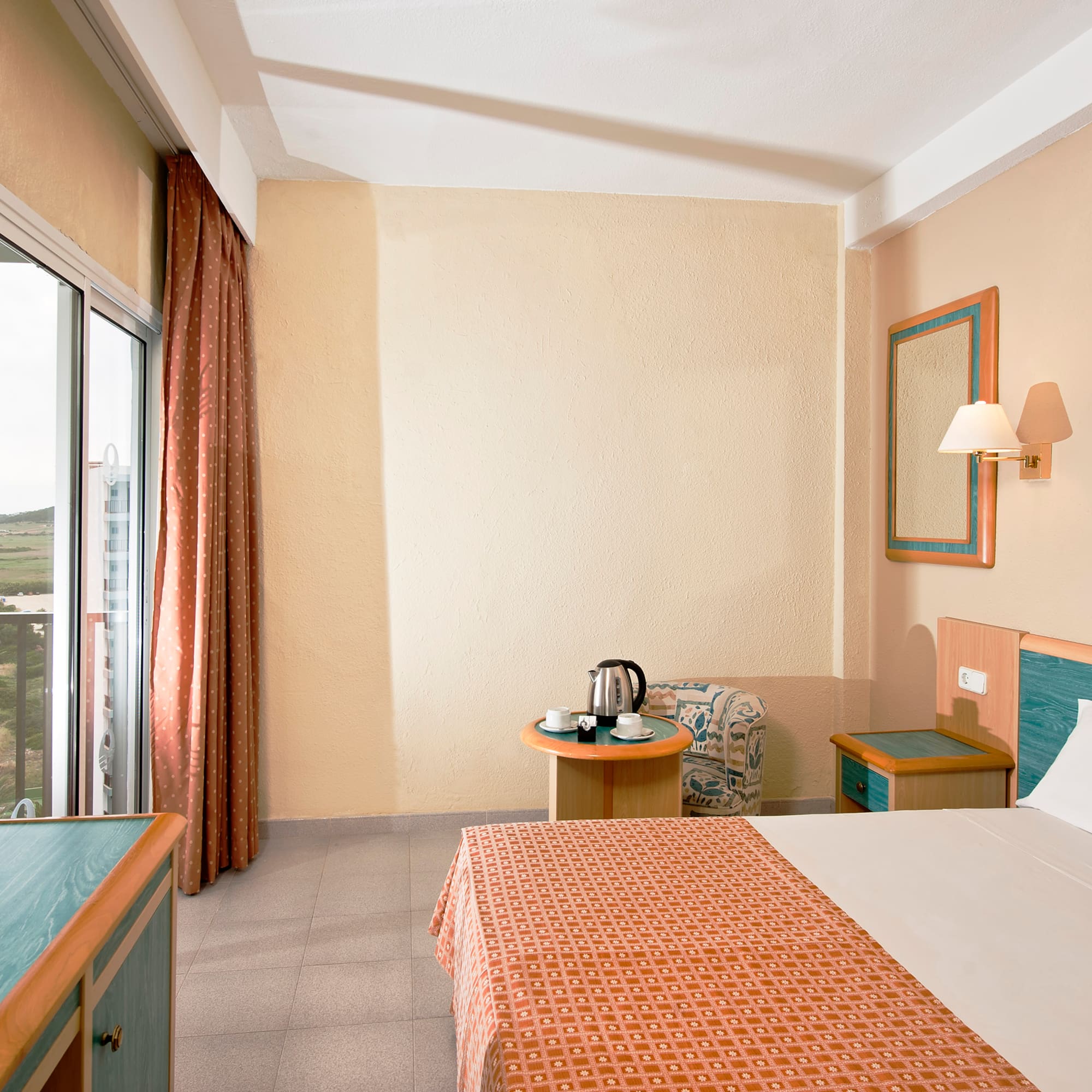 a room with a bed and a table