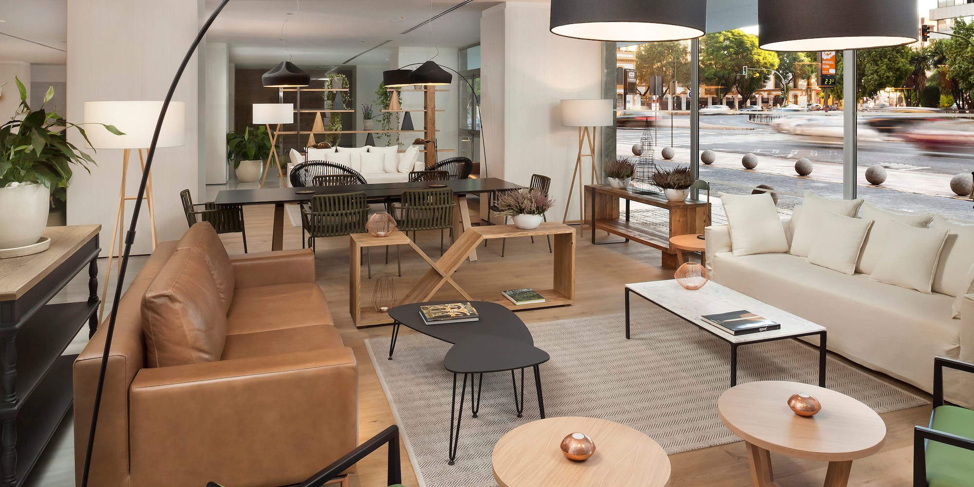 a living room with a large window