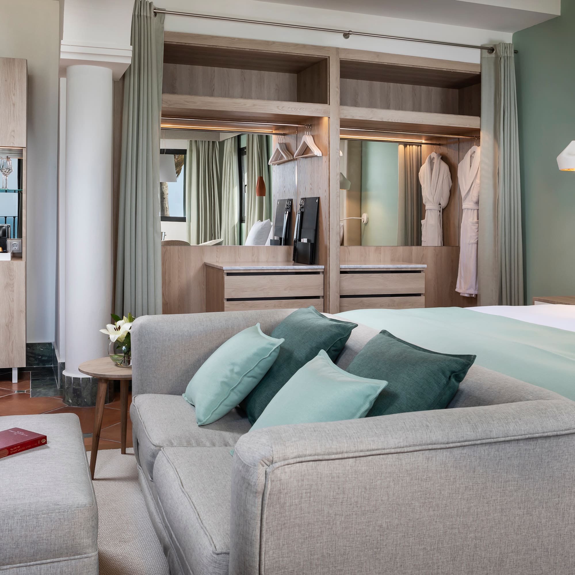 a room with a bed and a couch