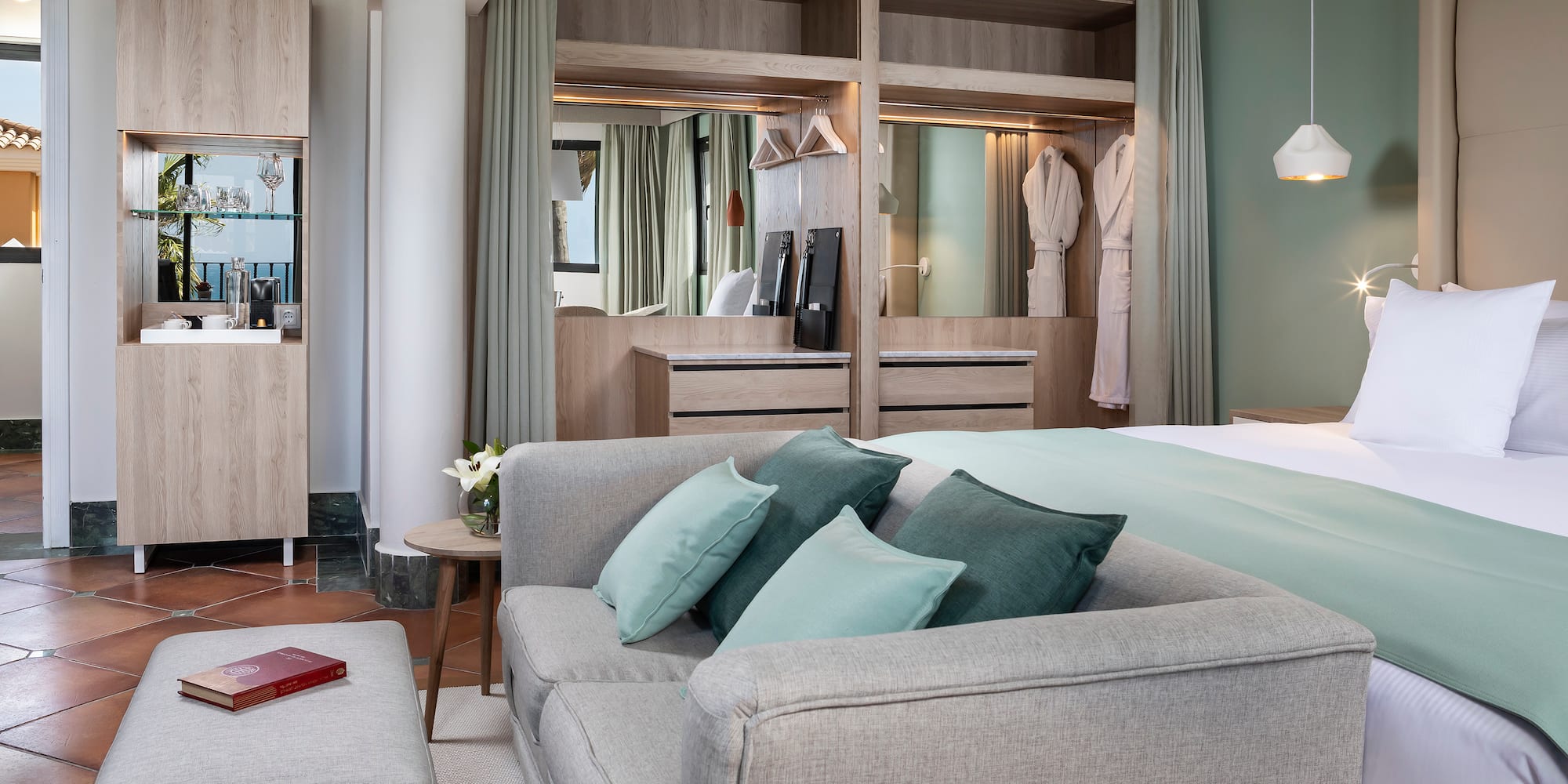 a room with a bed and a couch