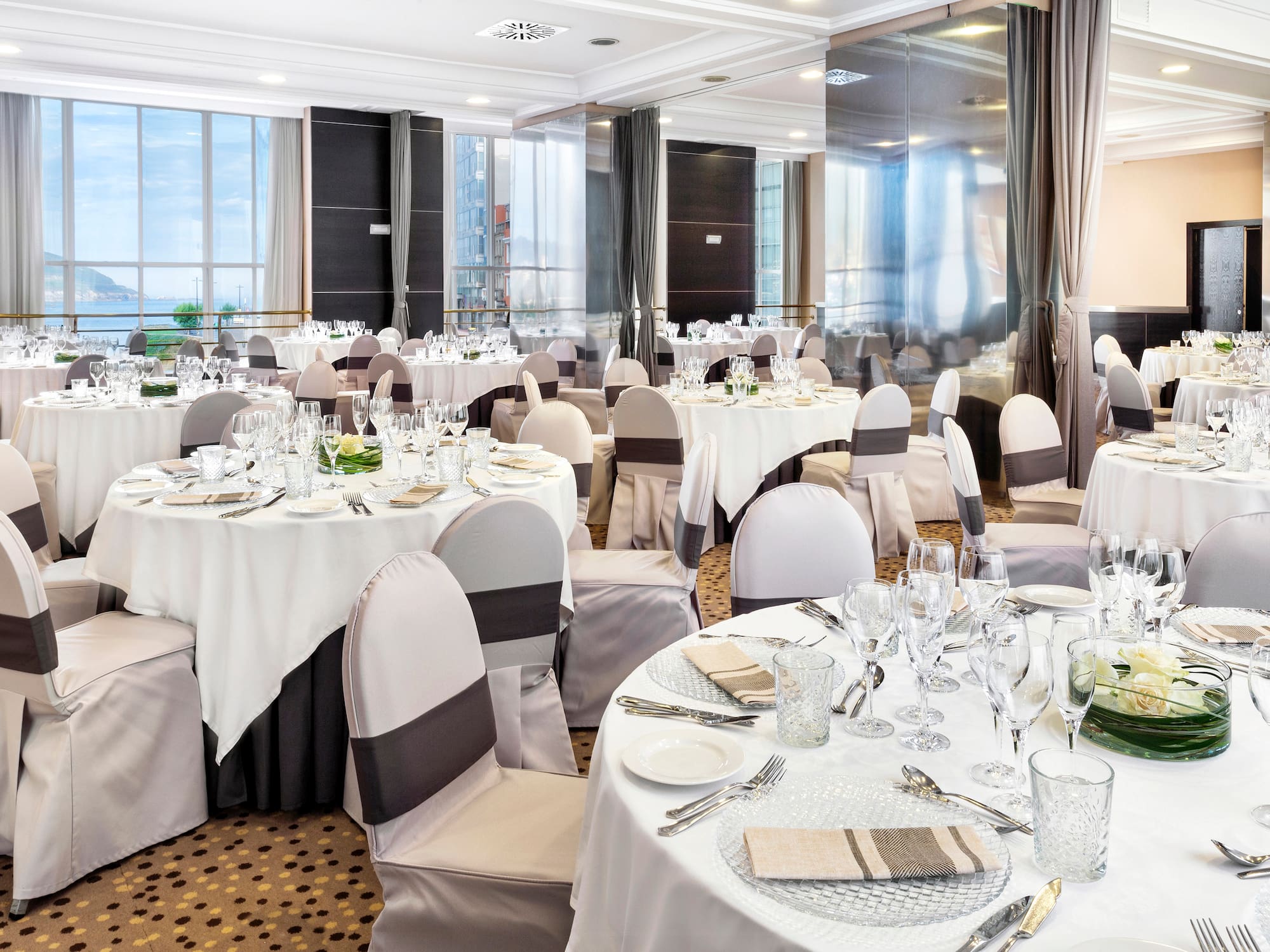 a room with tables and chairs