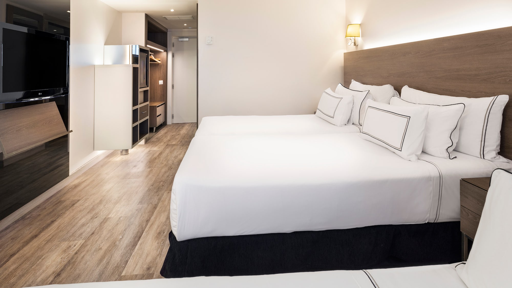 a room with a double bed