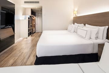 a room with a double bed