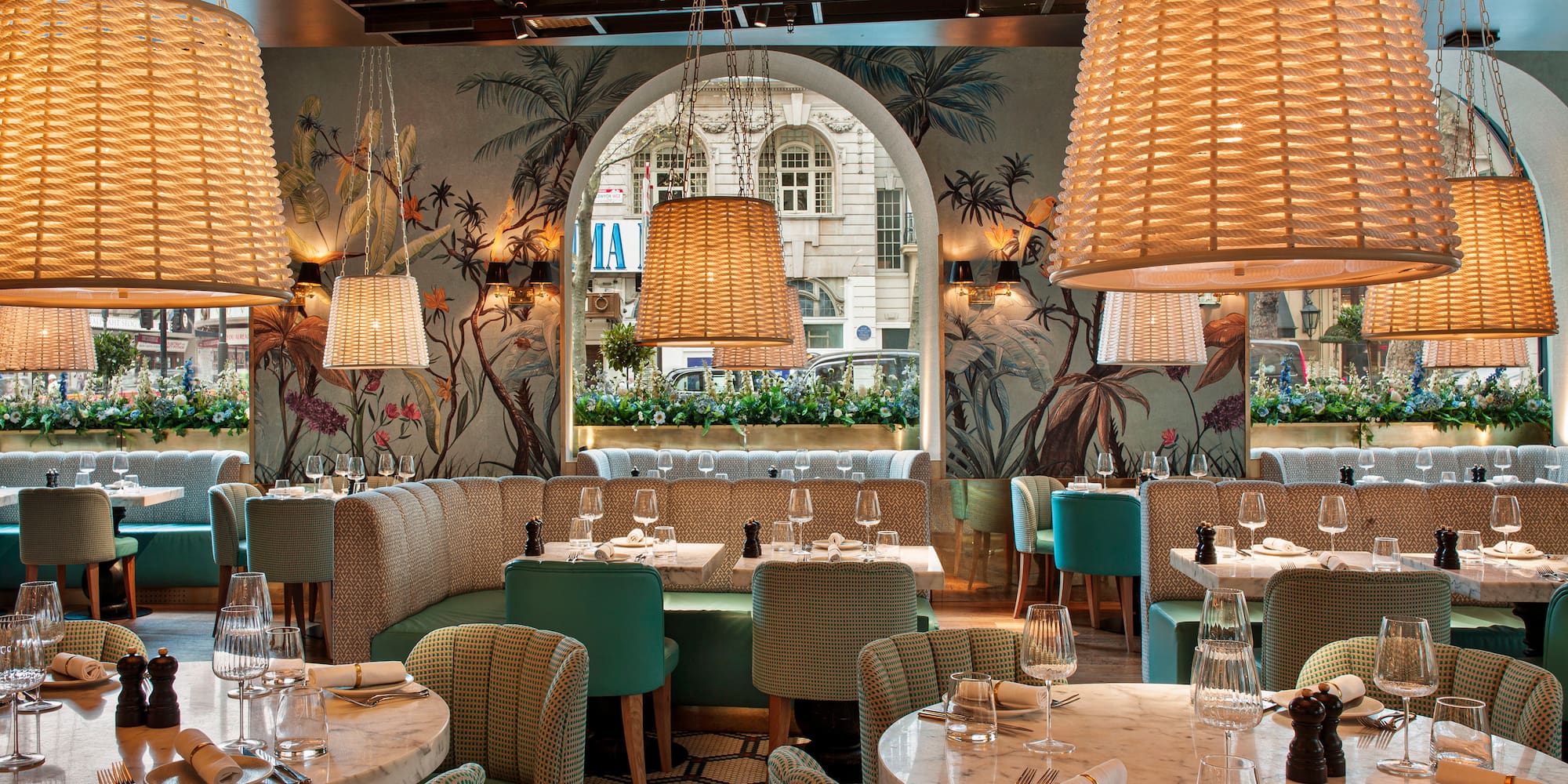 a restaurant with tables and chairs