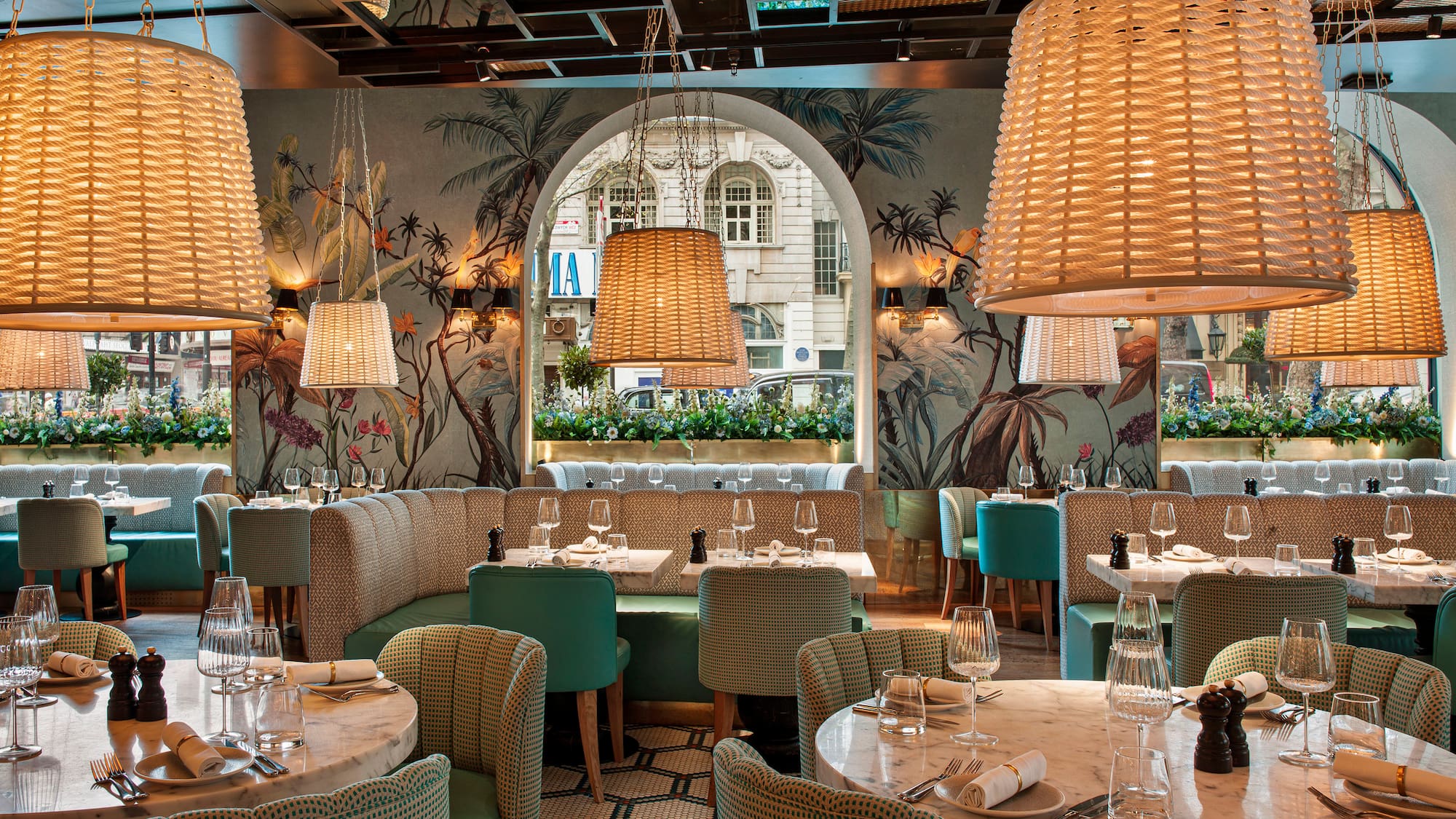 a restaurant with tables and chairs