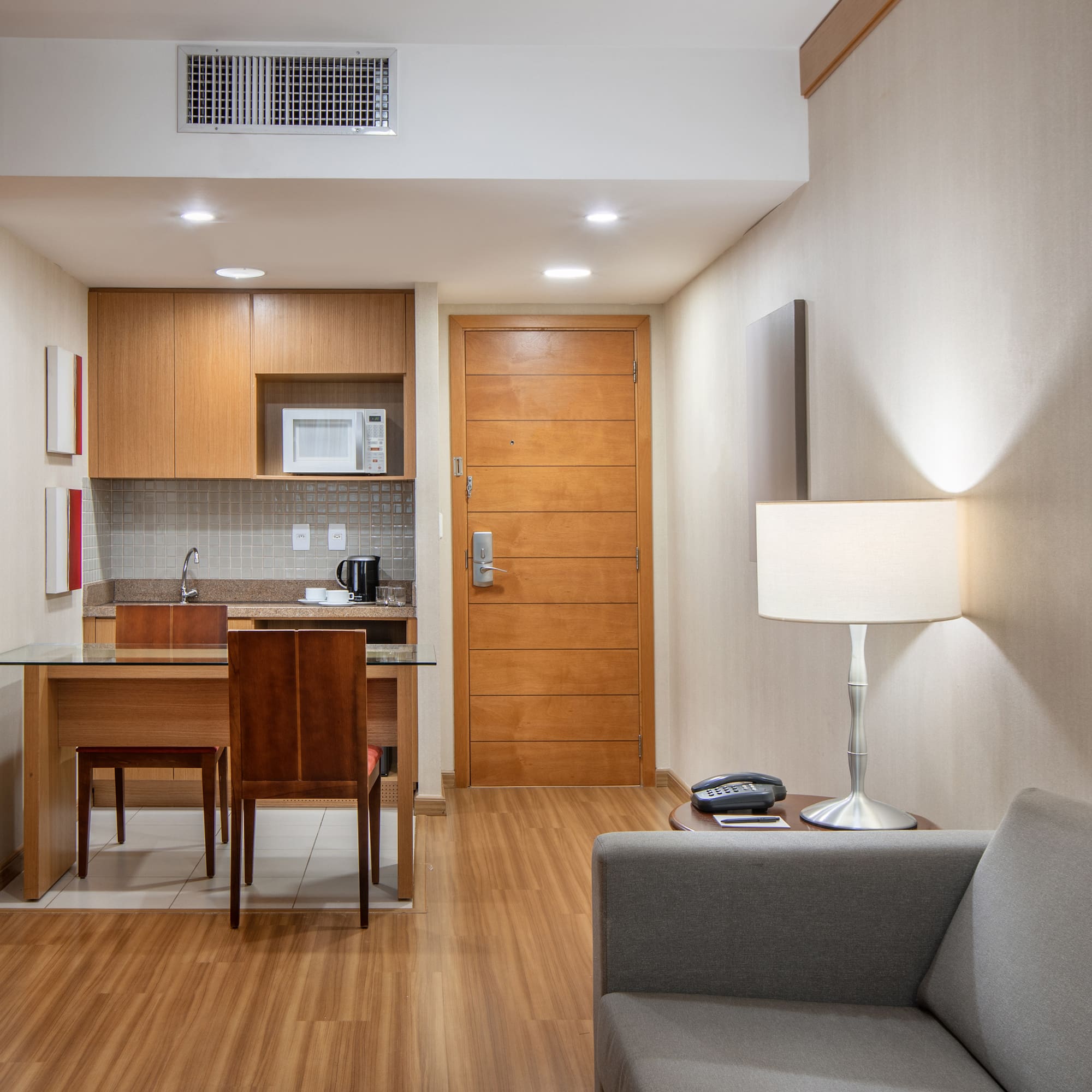 a living room with a couch and a table