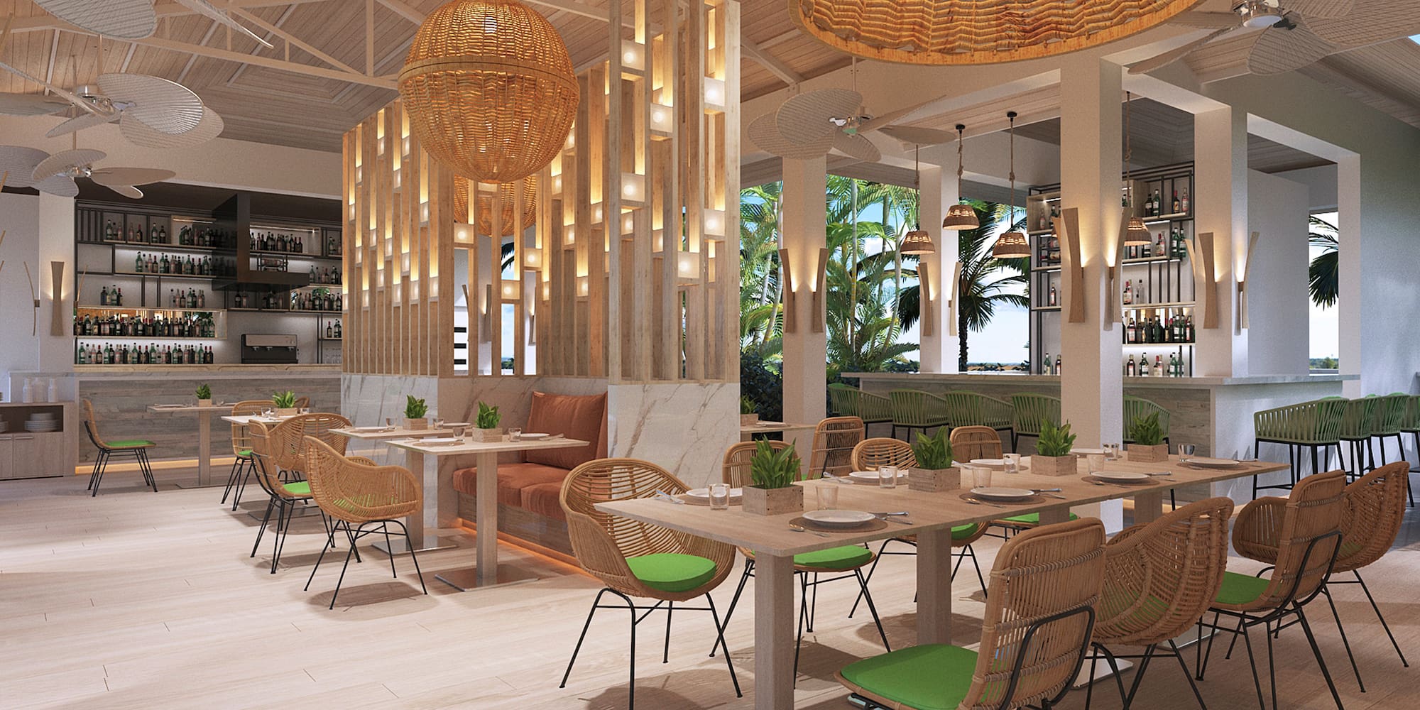 a restaurant with tables and chairs