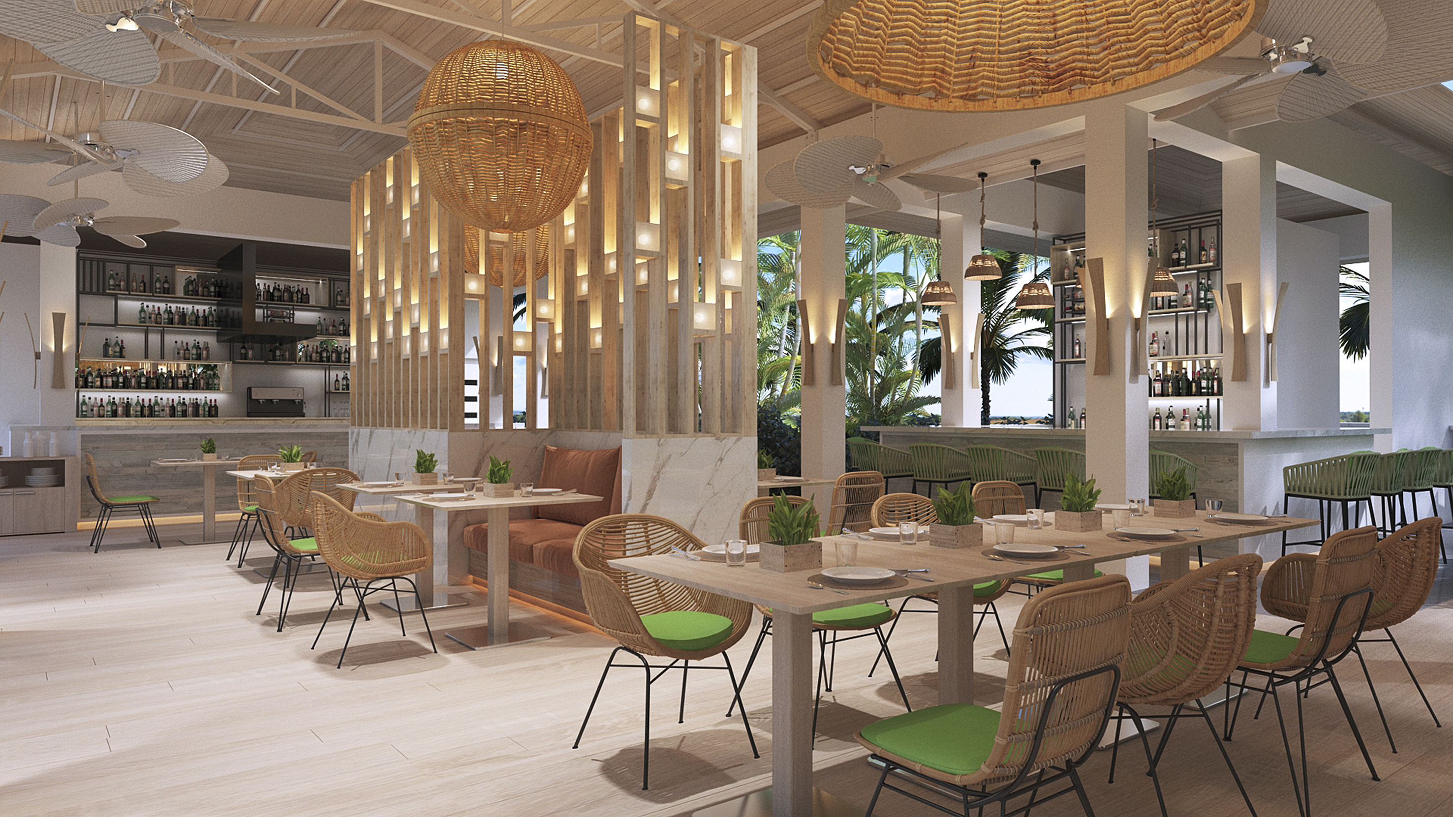 a restaurant with tables and chairs