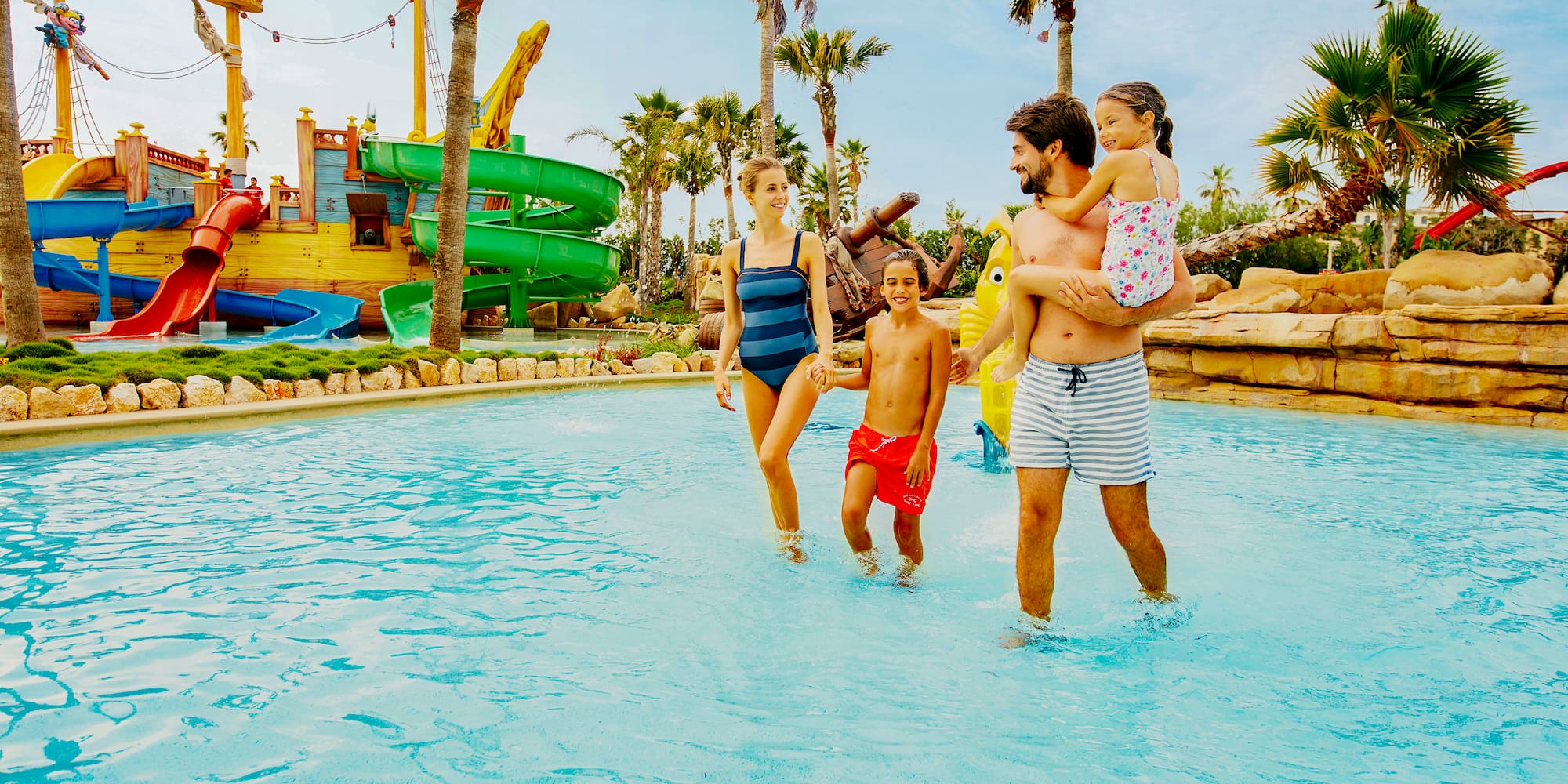 a group of people in a pool