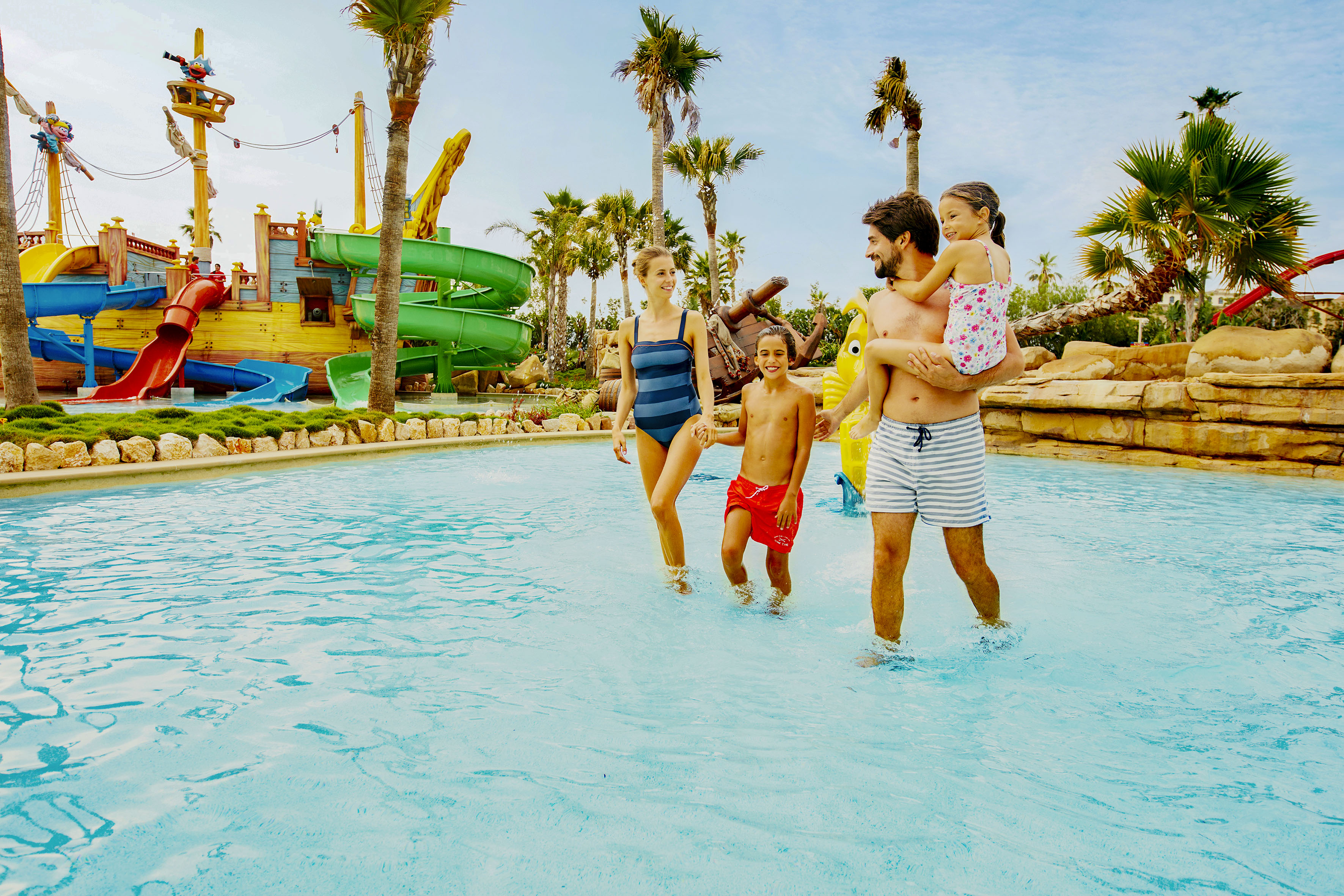 a group of people in a pool